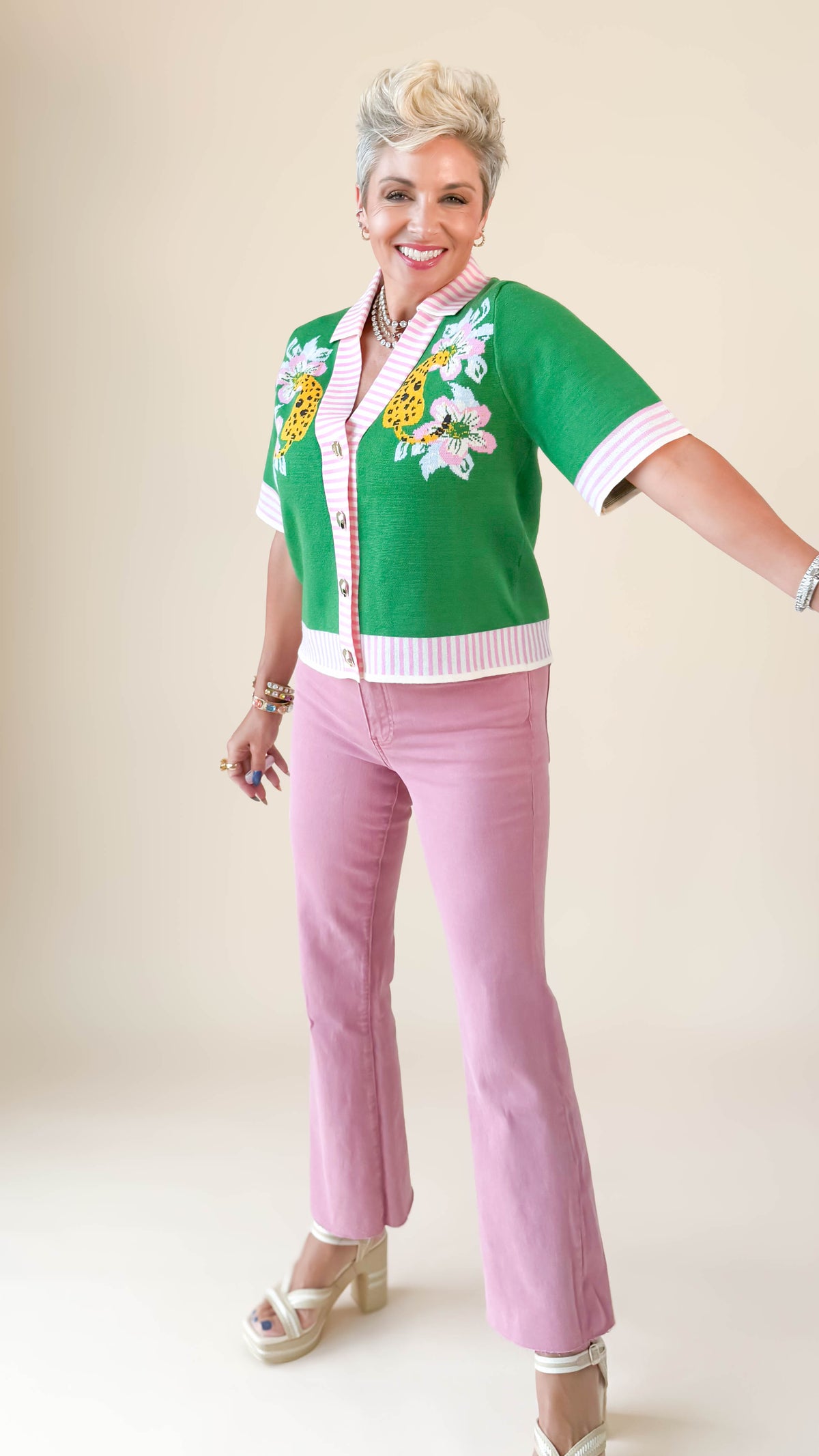 Elle Cropped Cardigan/Green