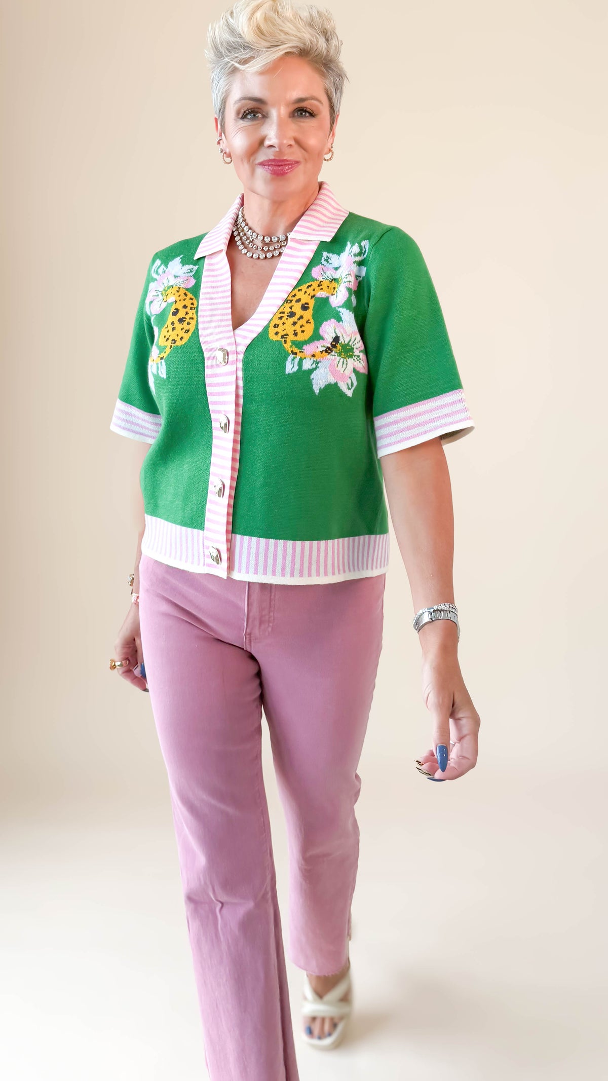 Elle Cropped Cardigan/Green