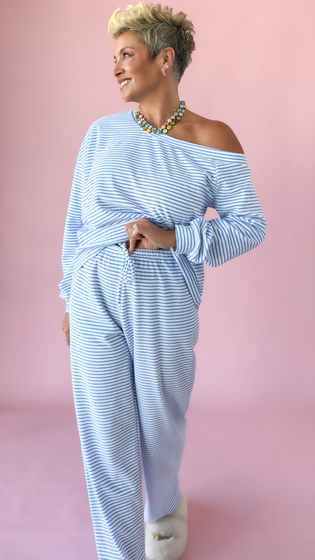 Off White/Sky Striped Two-Piece Set
