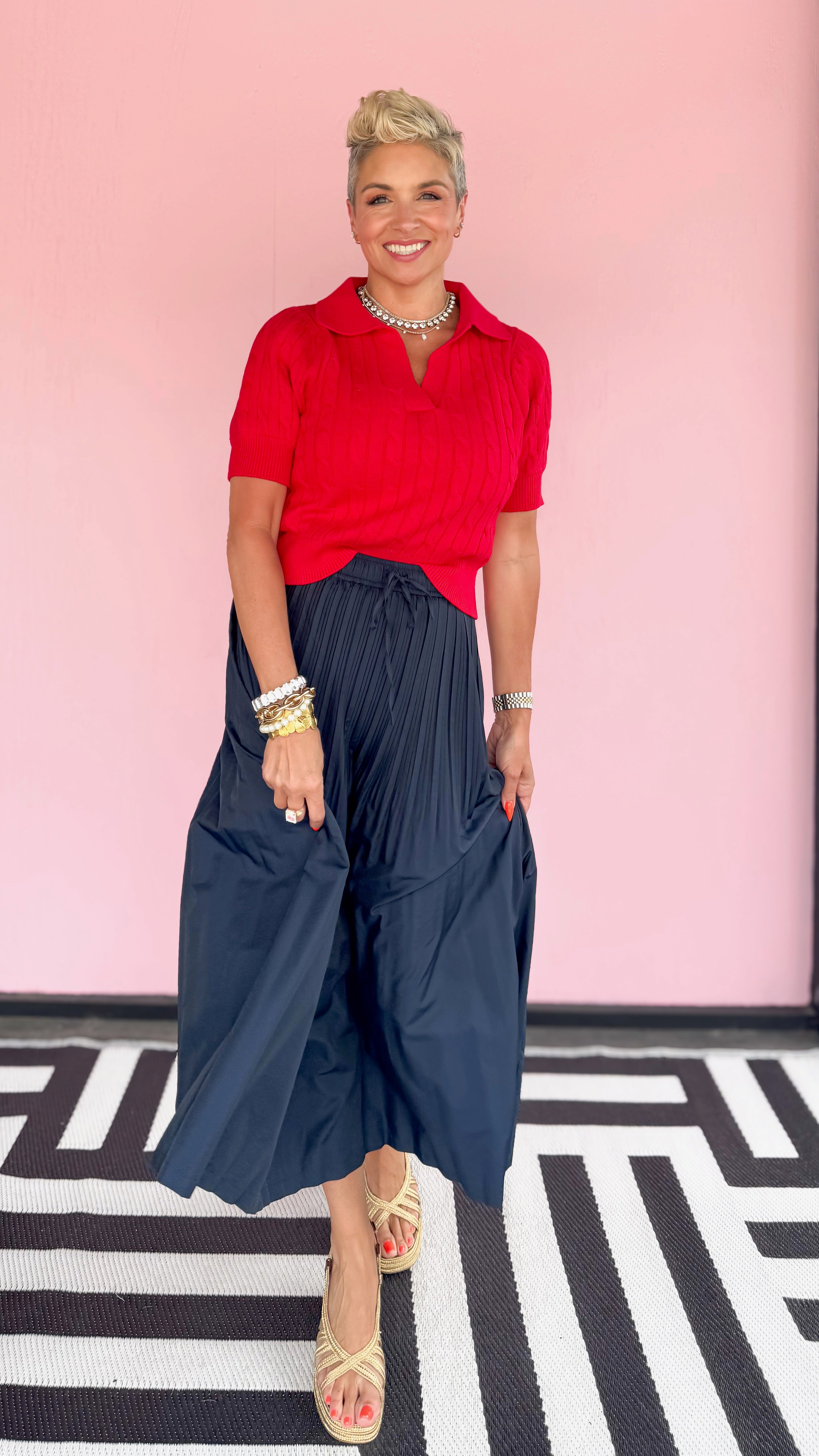 Pleated Midi Skirt/Navy