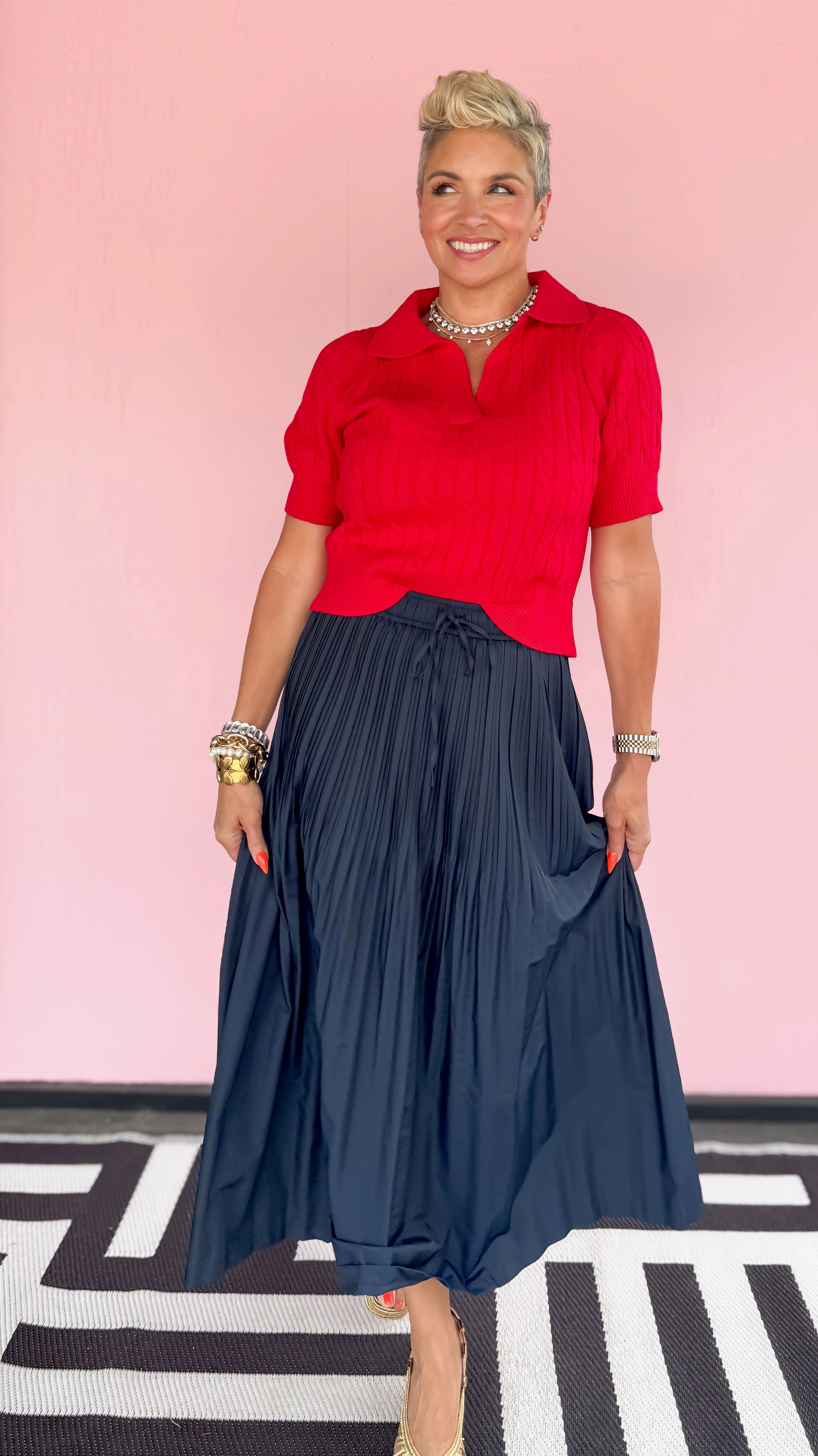 Pleated Midi Skirt/Navy