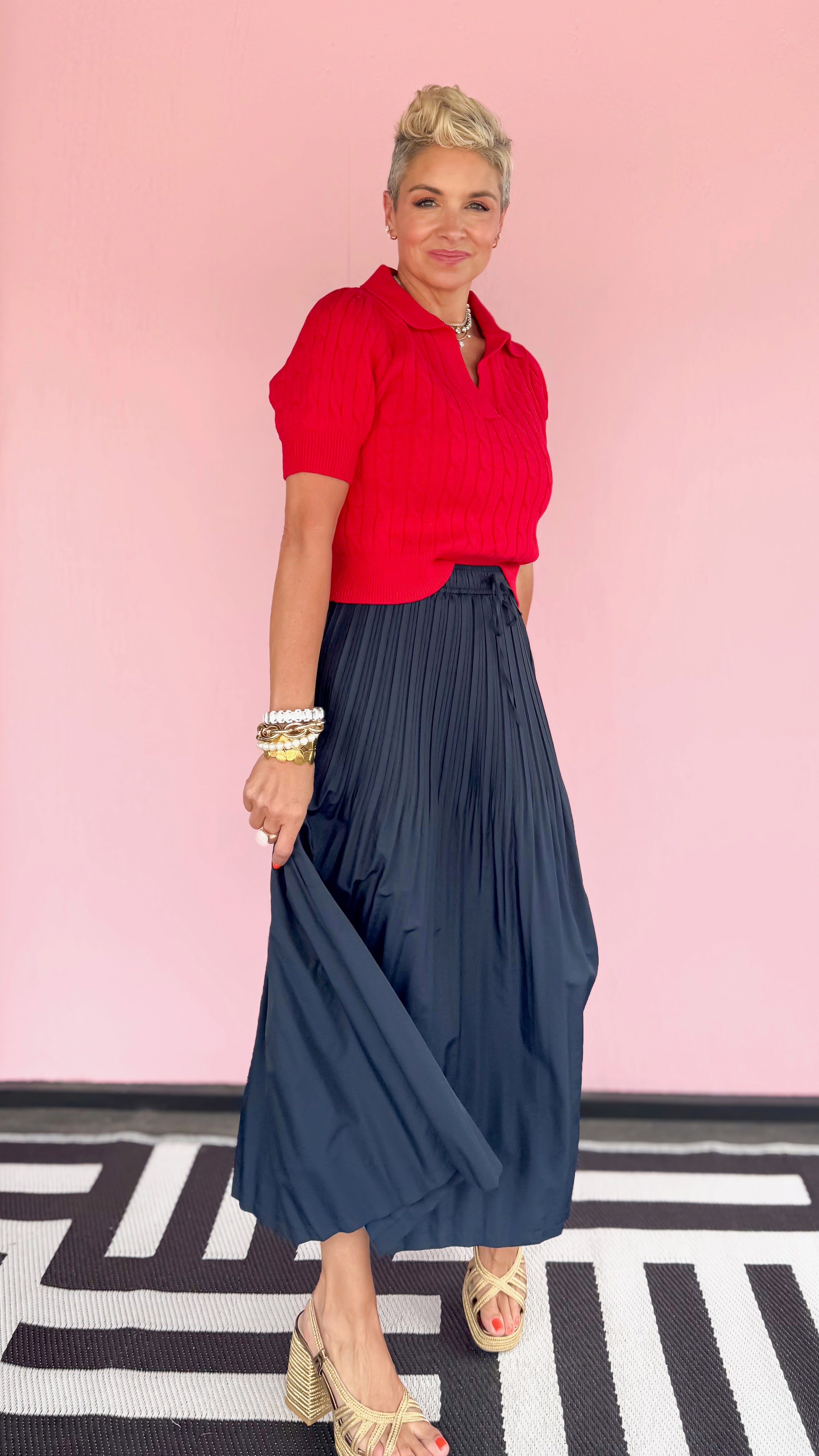 Cable Knit Sweater Top/Red