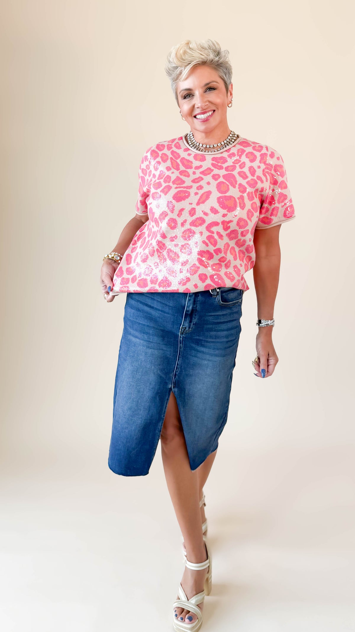 High Rise Denim Midi Skirt