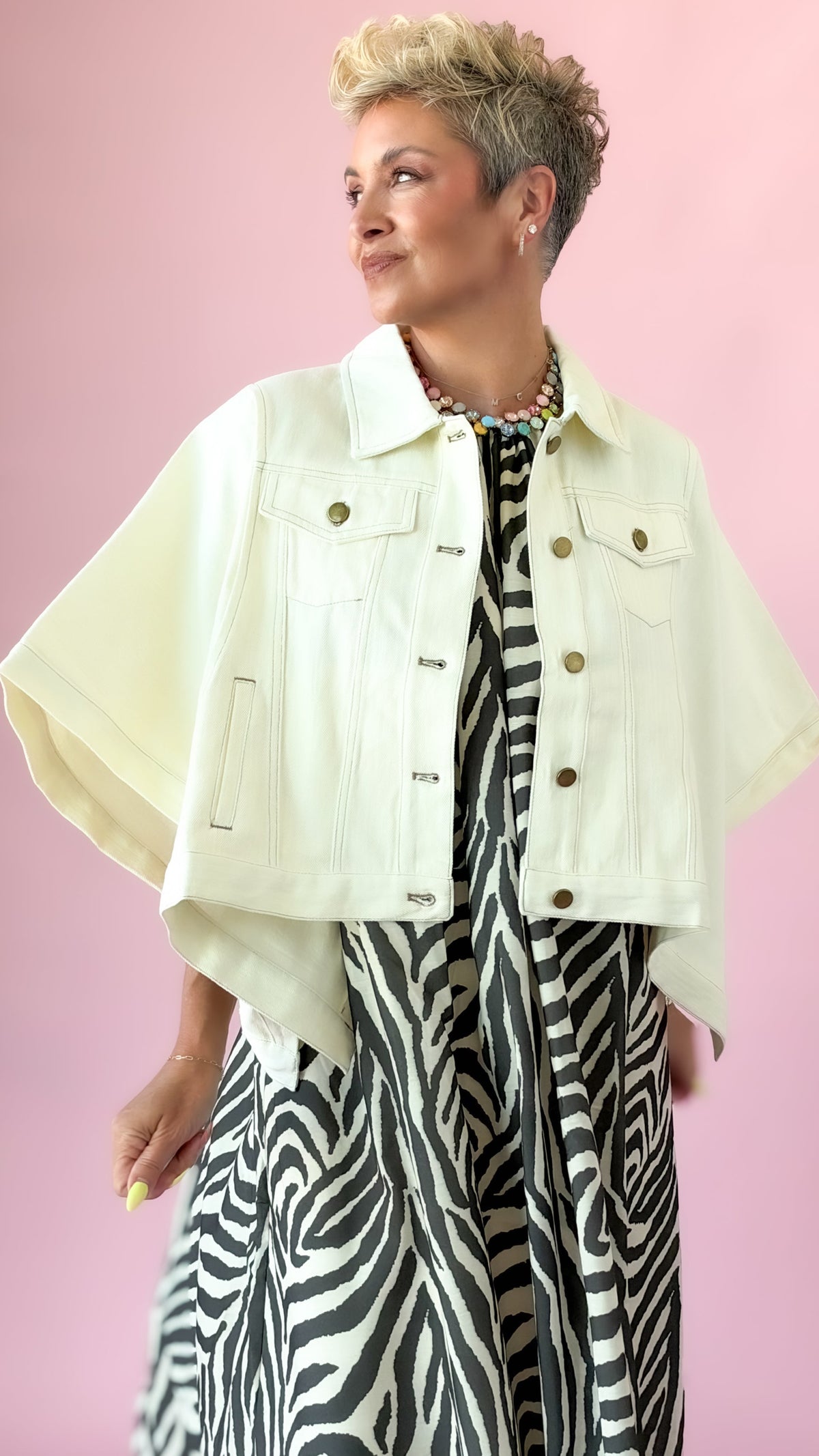 Denim Cape Jacket/Ecru