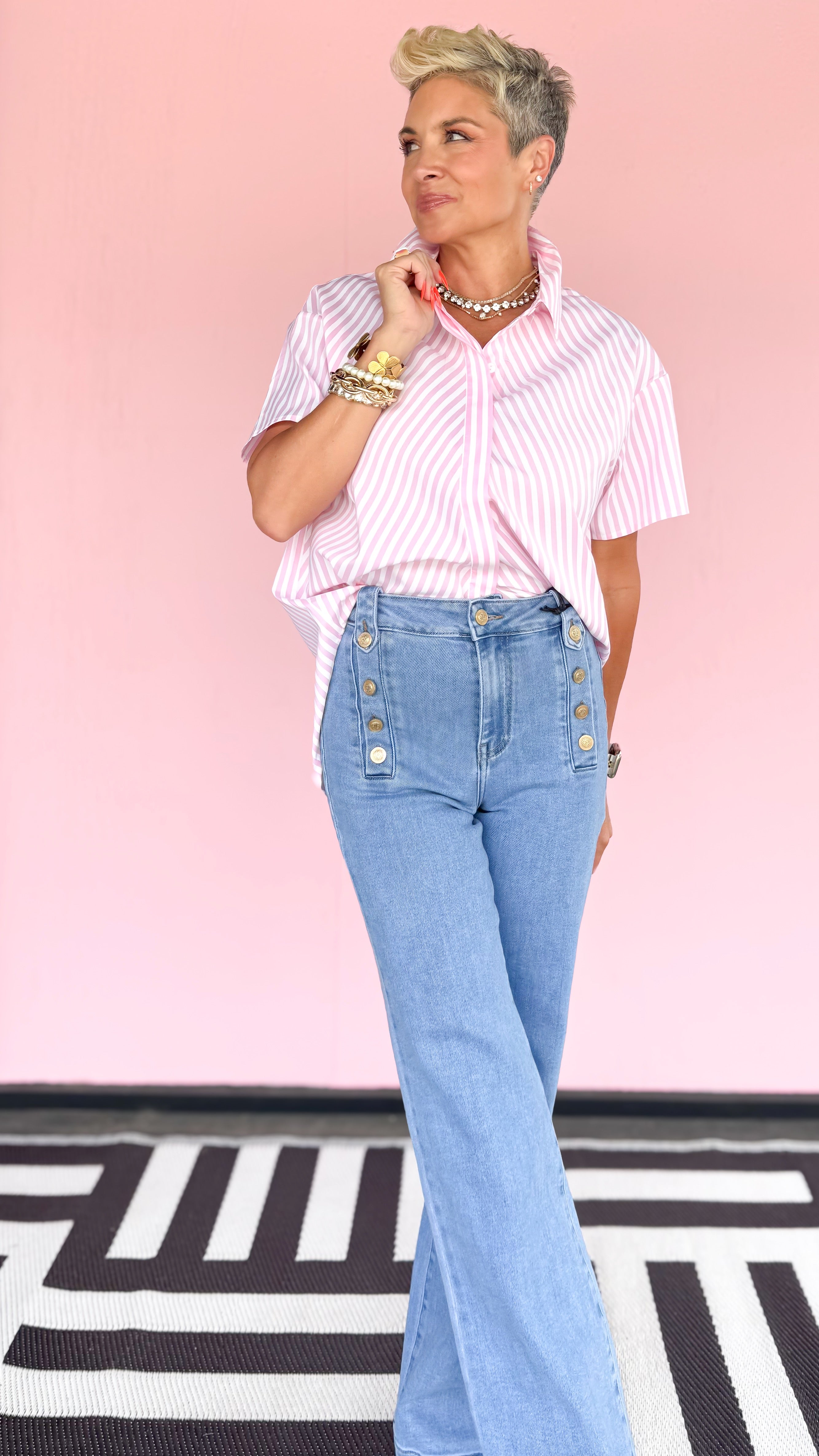 Gold Button Detail Jeans/Blue