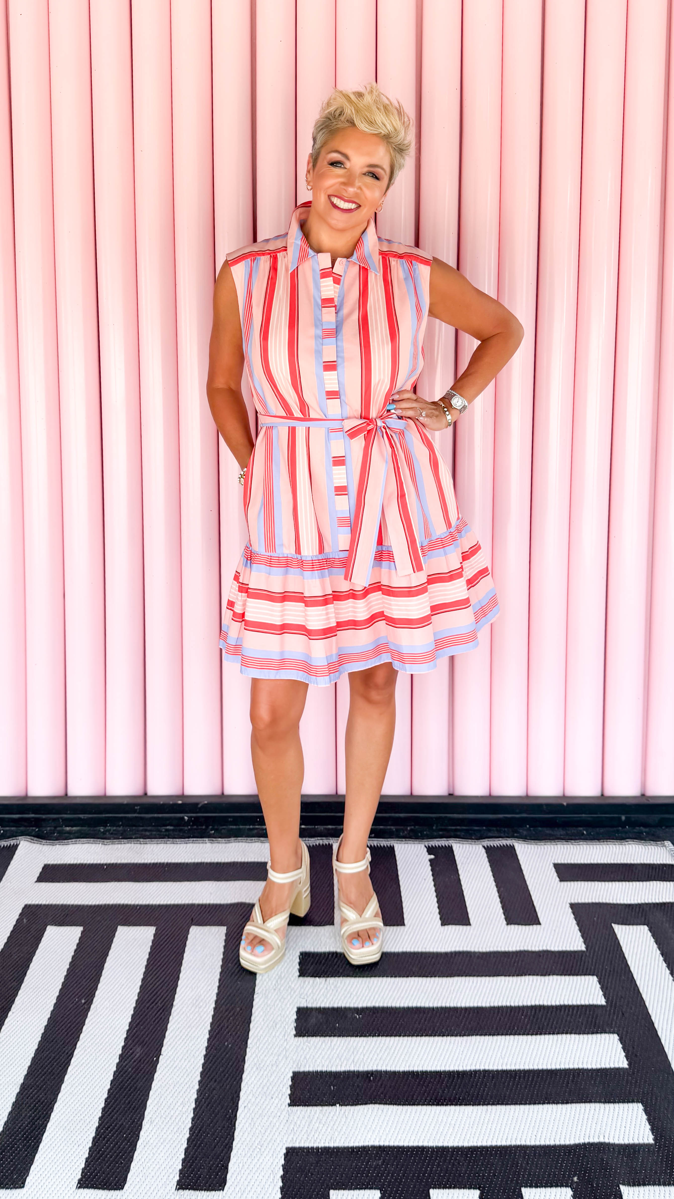 Multi Sleeveless Striped Shirt Dress