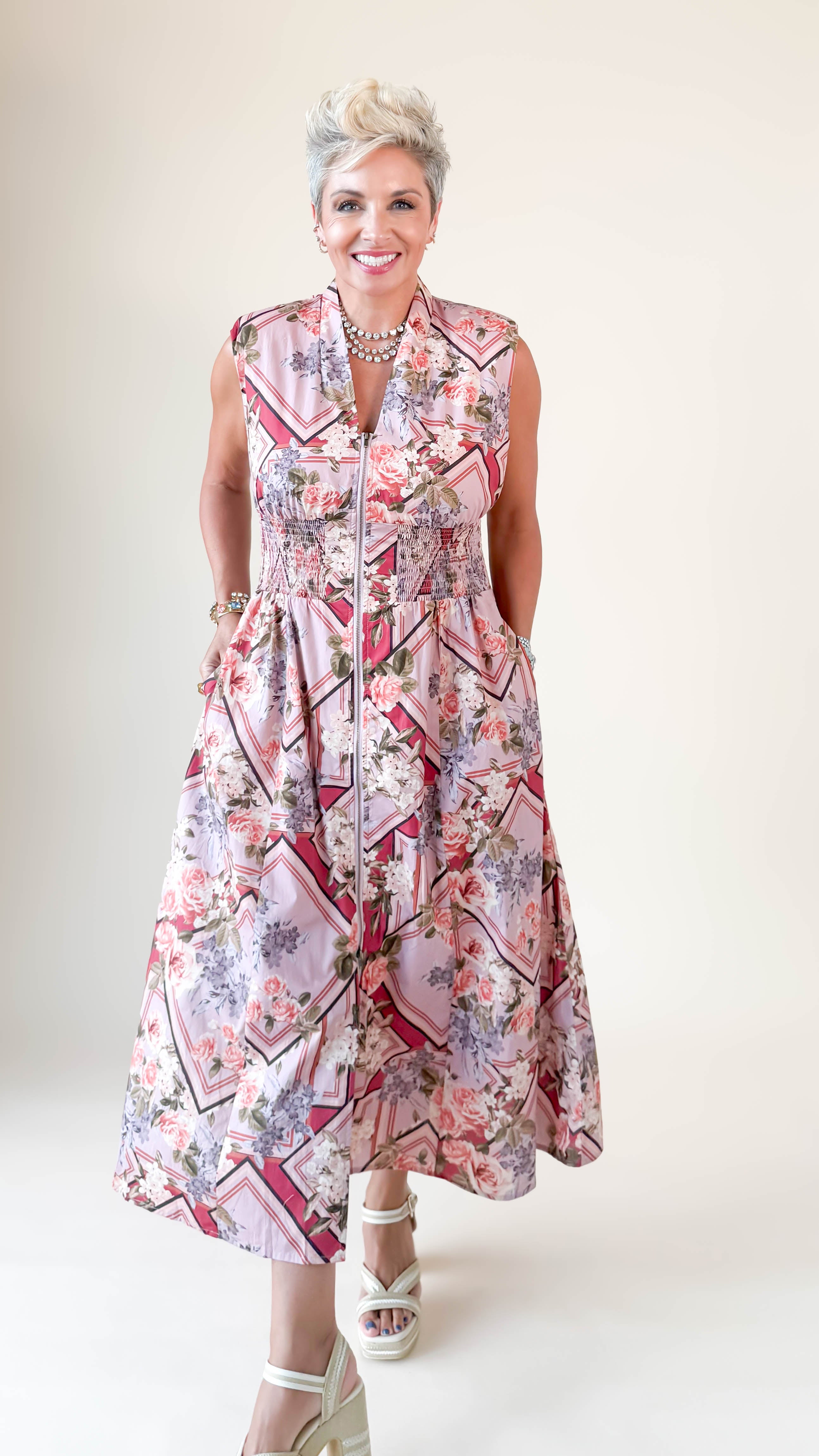 Julianna Floral Midi Dress/Mauve