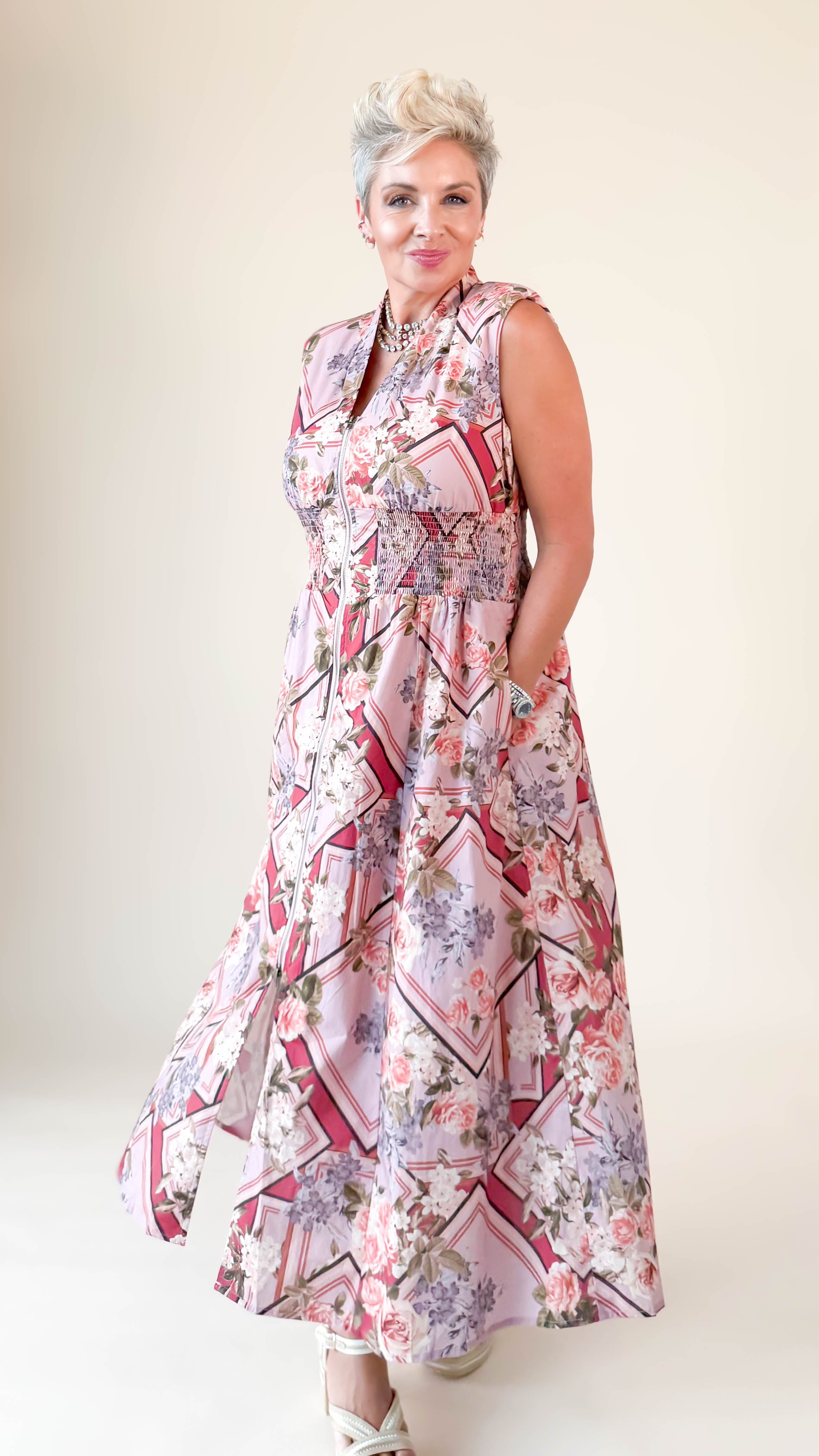 Julianna Floral Midi Dress/Mauve