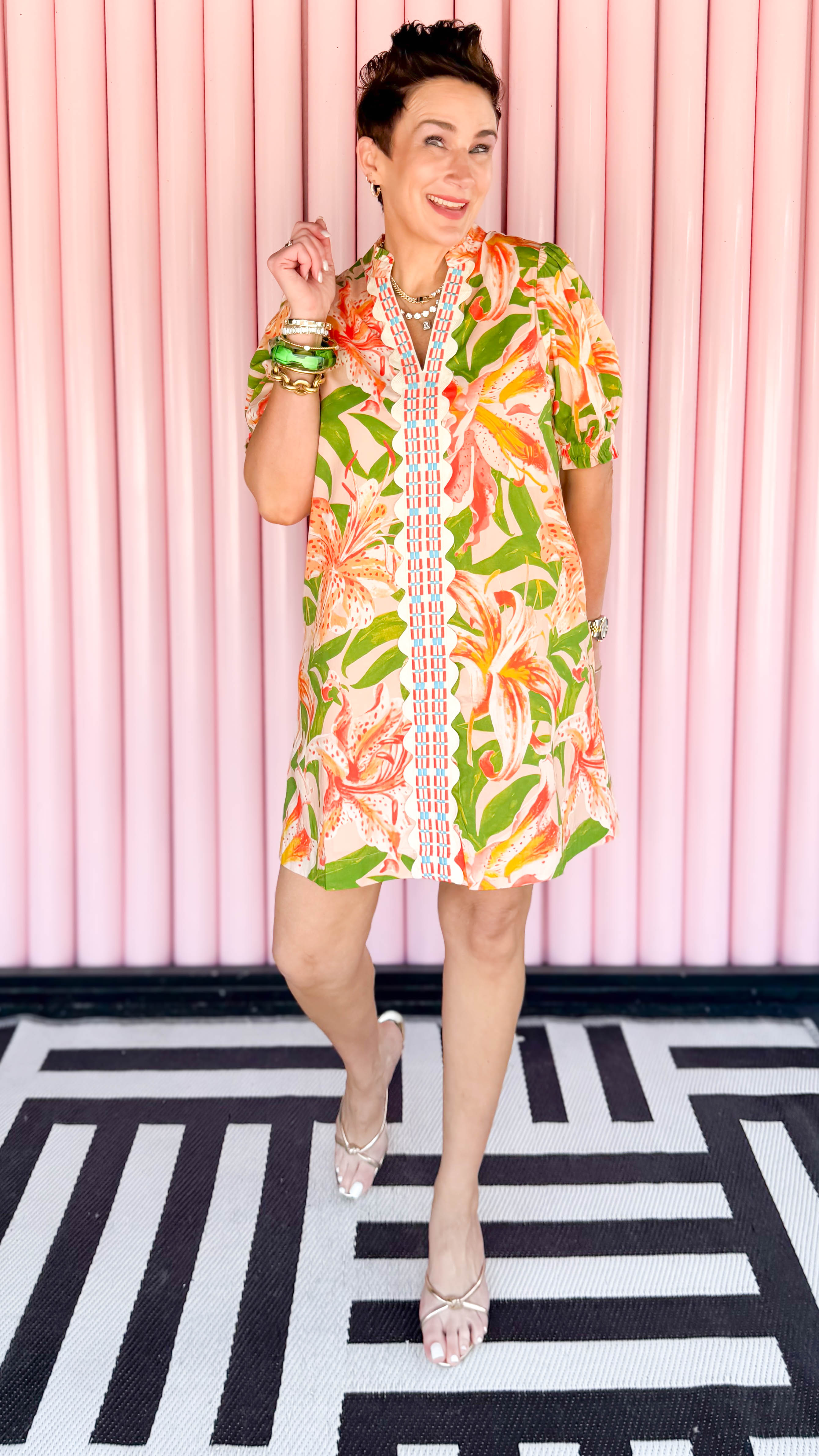 Tropical Print Short Dress/Orange