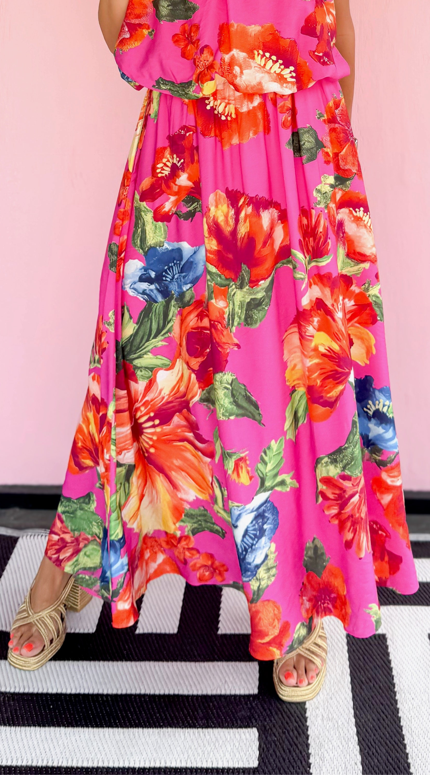 Floral Maxi Skirt/Magenta