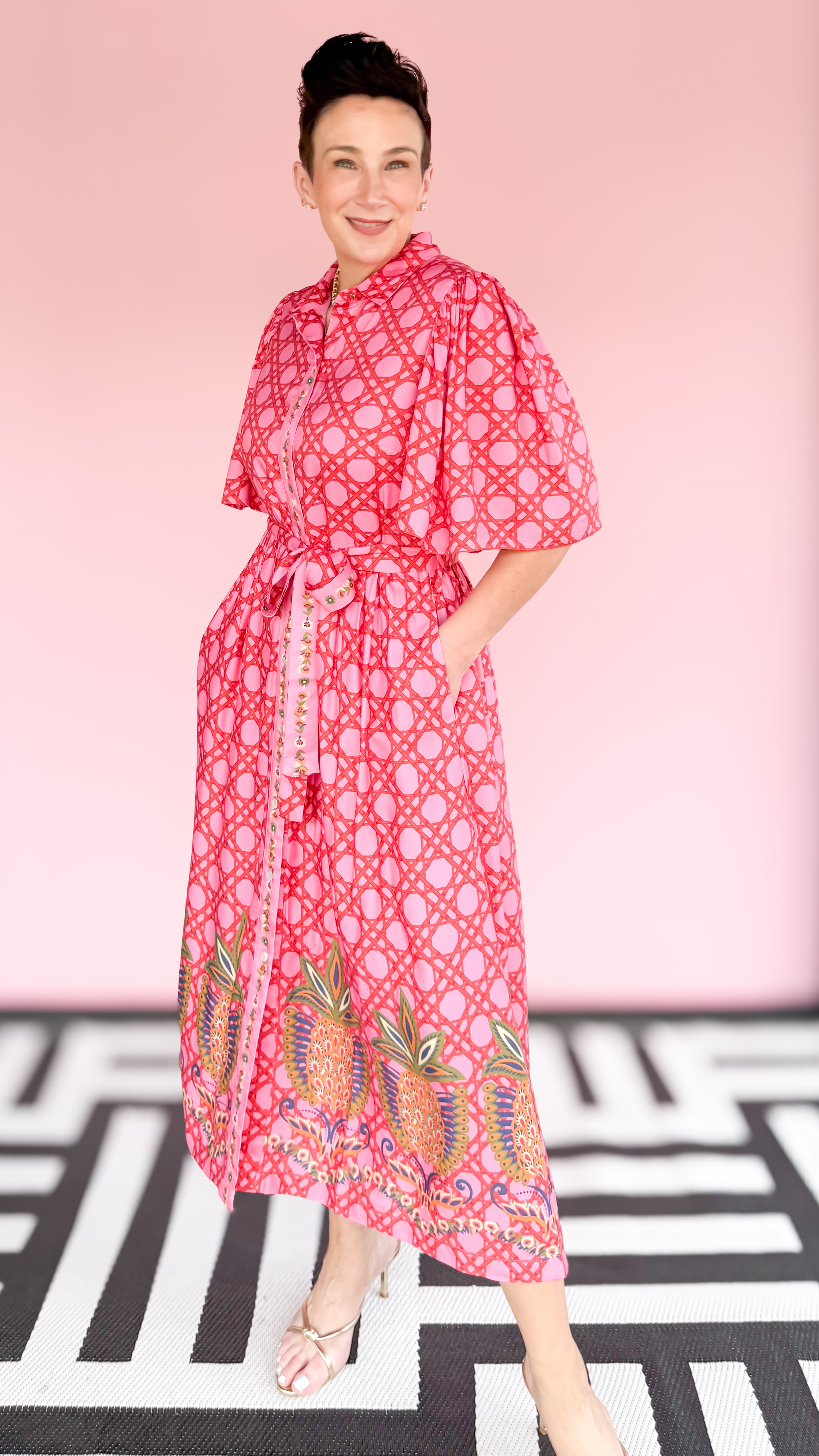 Melody print dress worn on model - detail view - BLVD Boutik