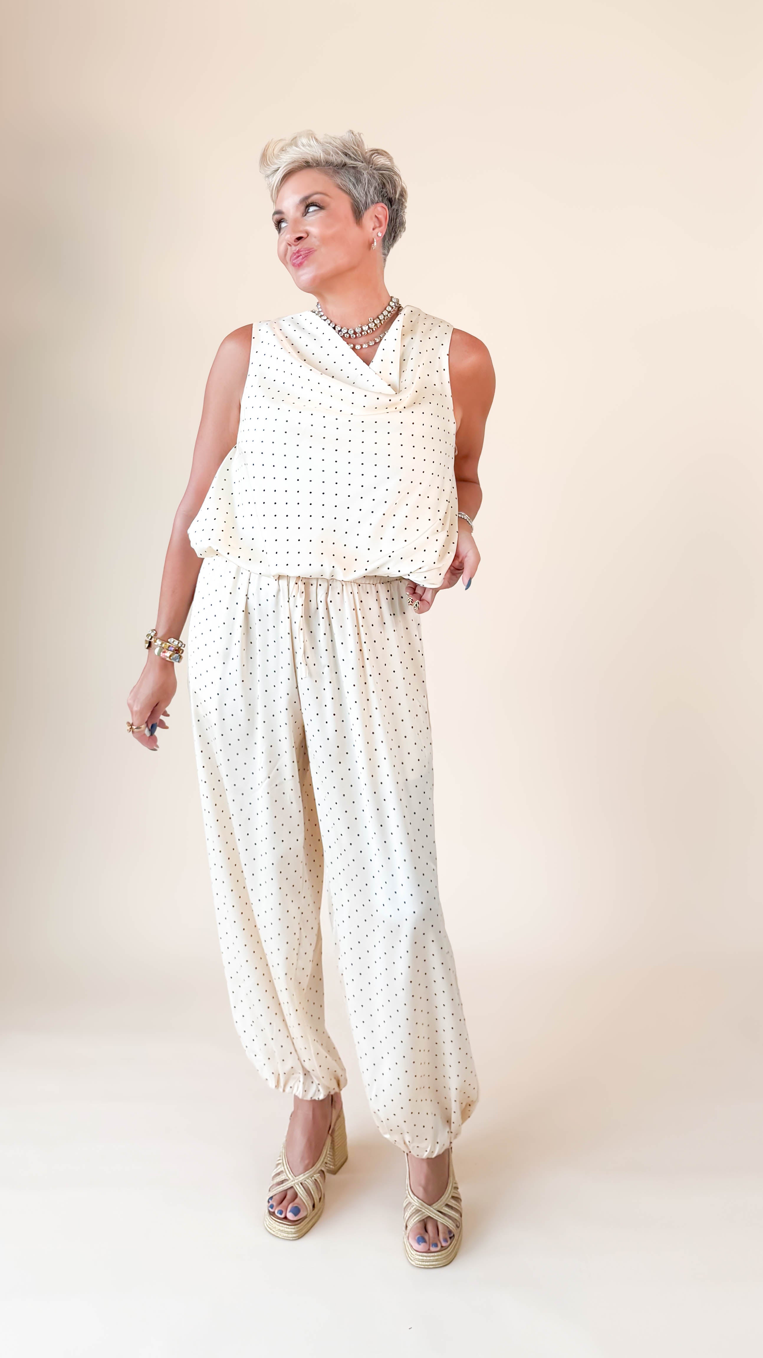 Cornelia Cowl Neck Balloon Top/Ivory