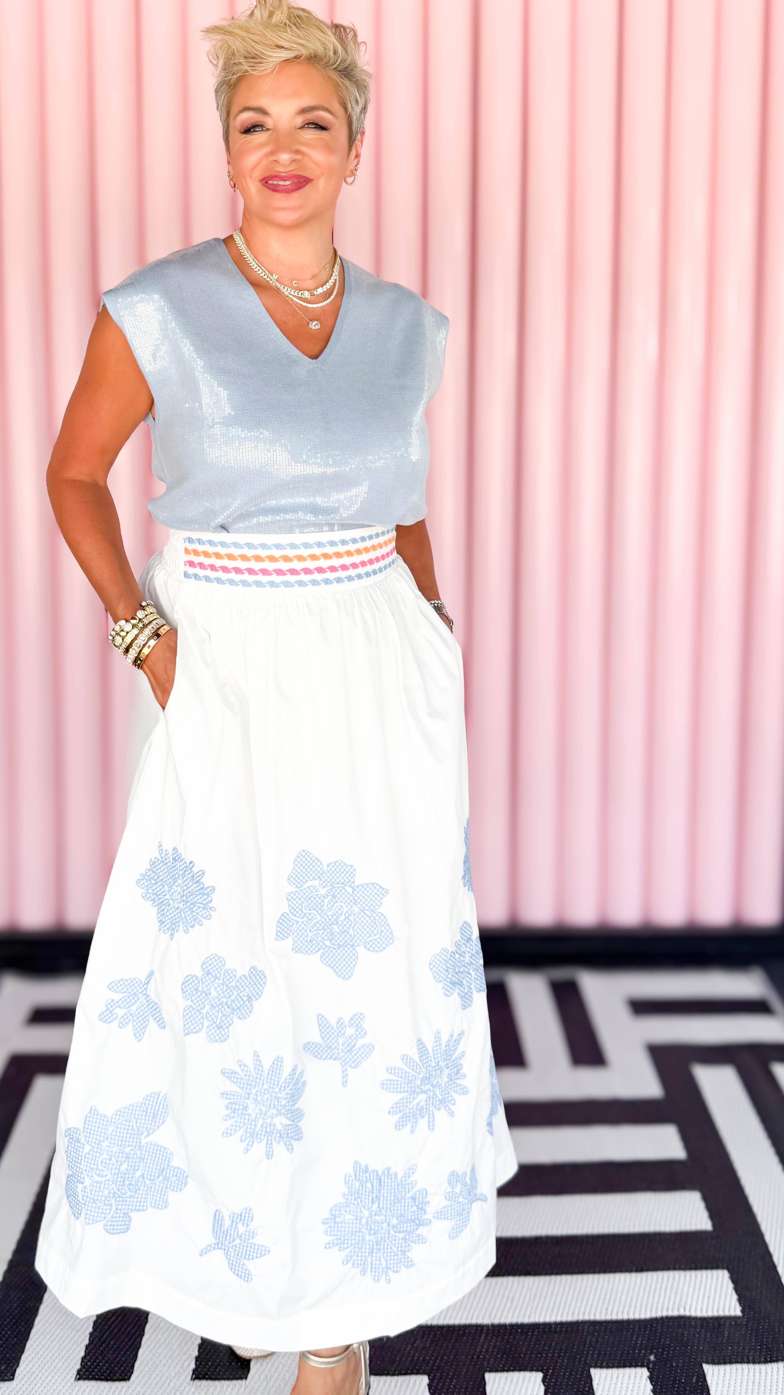 Embroidery Detail Maxi Skirt/White