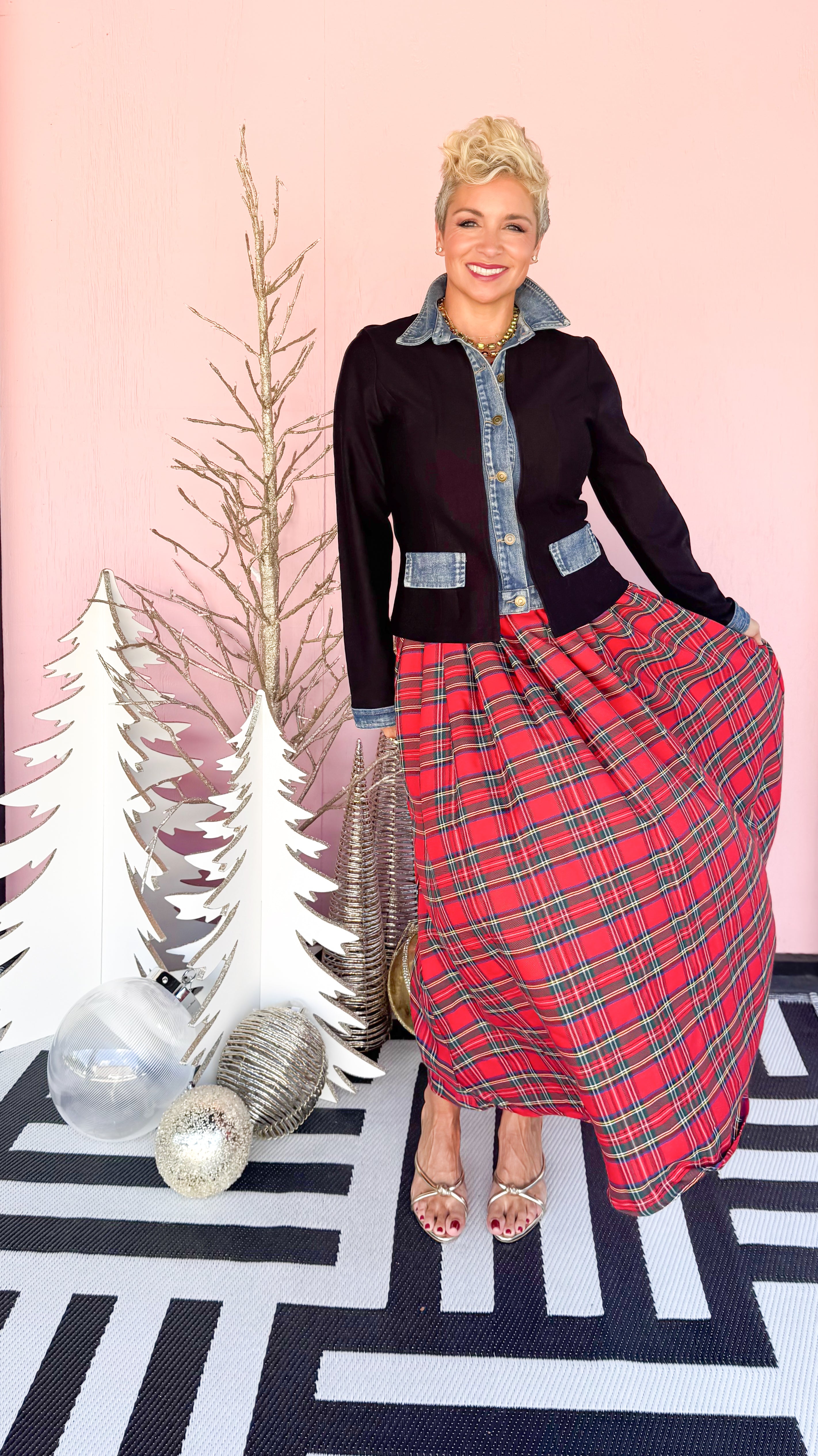 Tina Tartan Plaid Skirt/Red
