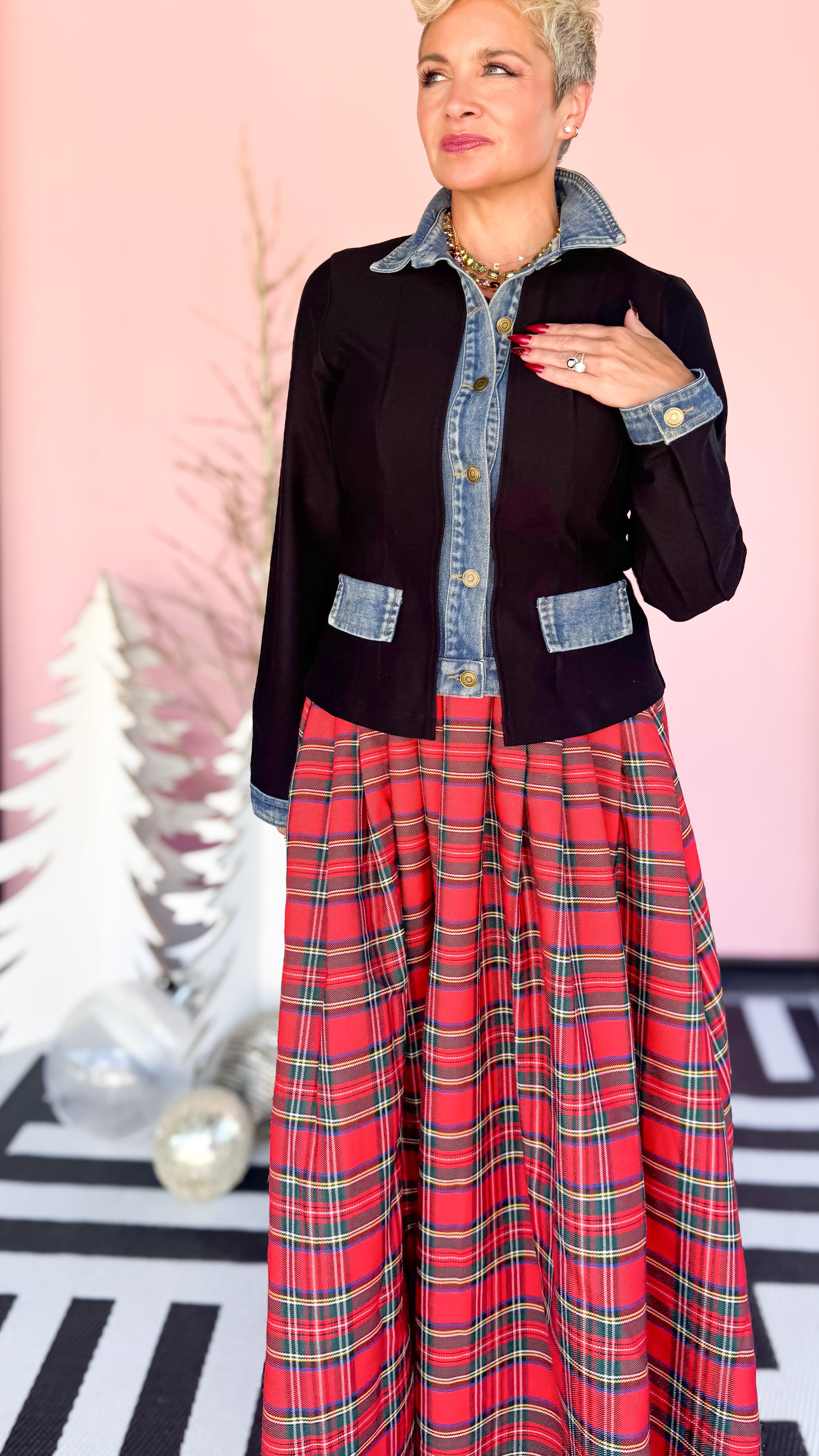 Denim Mixed Stretch Knit Jacket