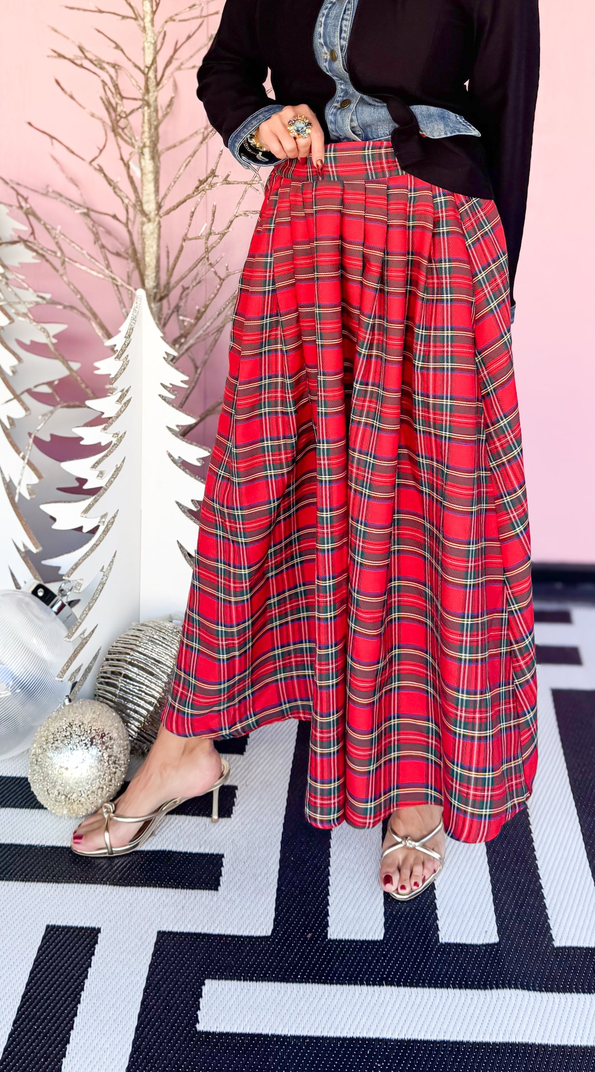 Tina Tartan Plaid Skirt/Red