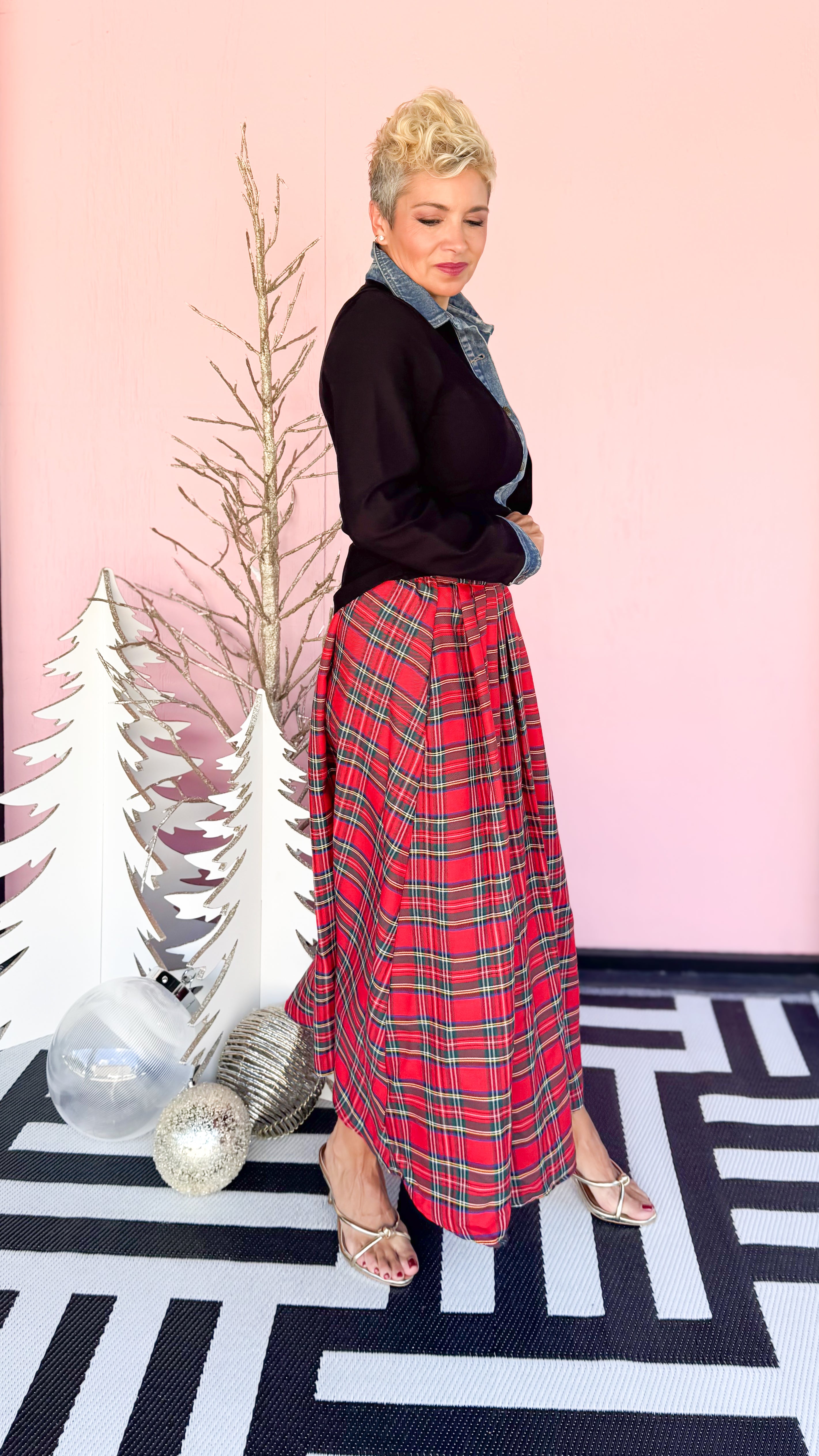 Tina Tartan Plaid Skirt/Red