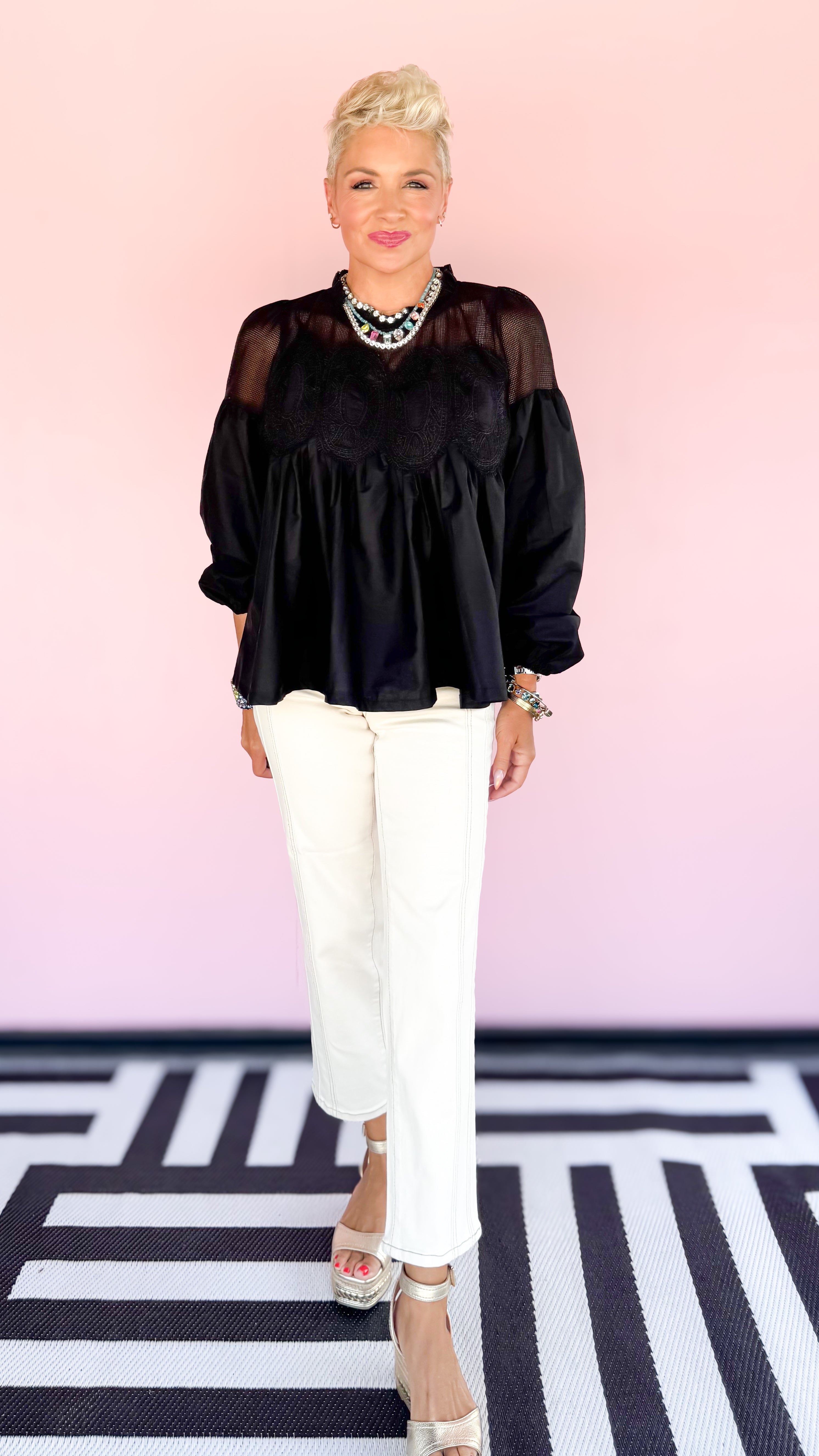 Lace Applique Detail Top/Black