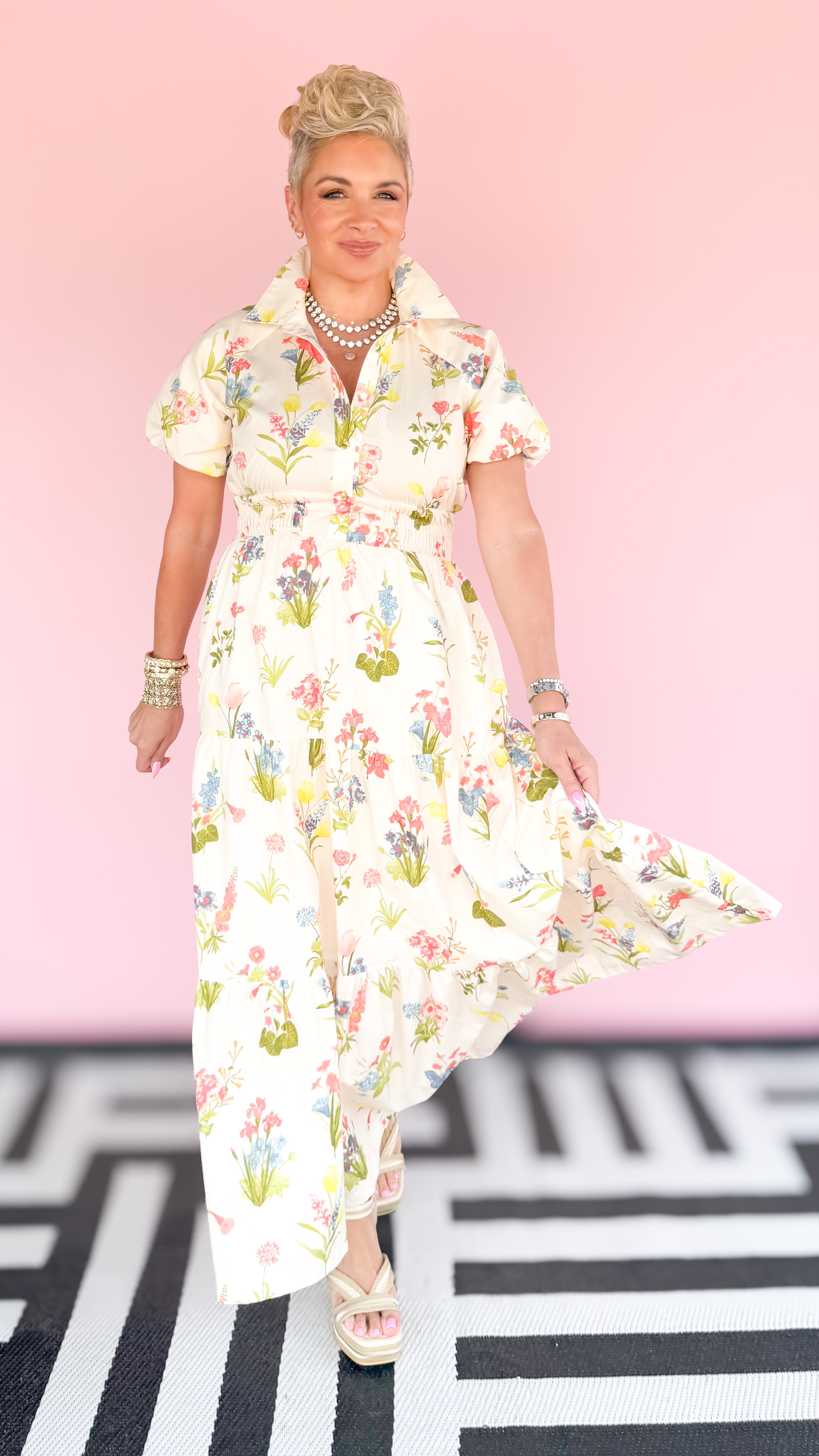 Frankie Floral Midi Dress/Cream - The BLVD