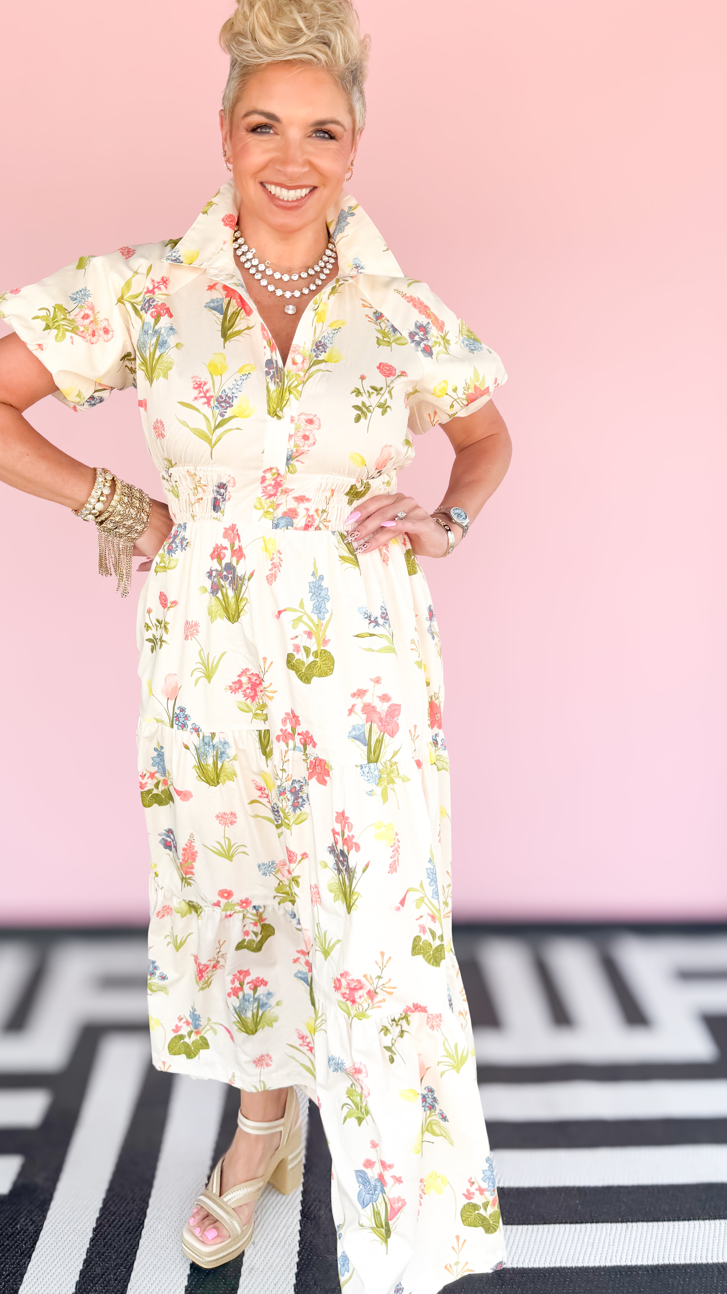 Frankie Floral Midi Dress/Cream - The BLVD