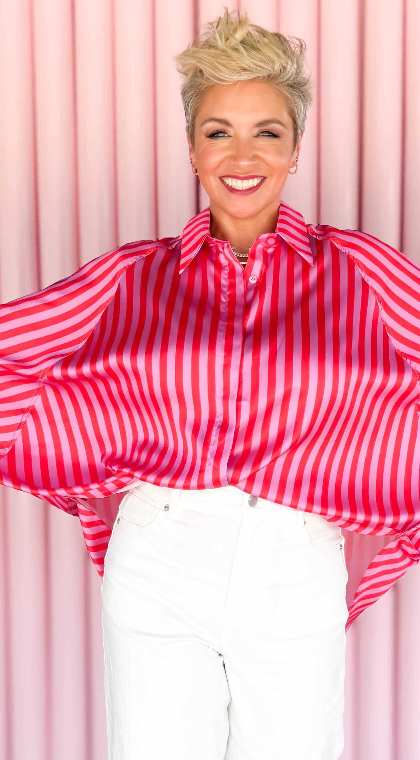 Oversized Balloon Dolman Sleeve Shirt /Red/Pink
