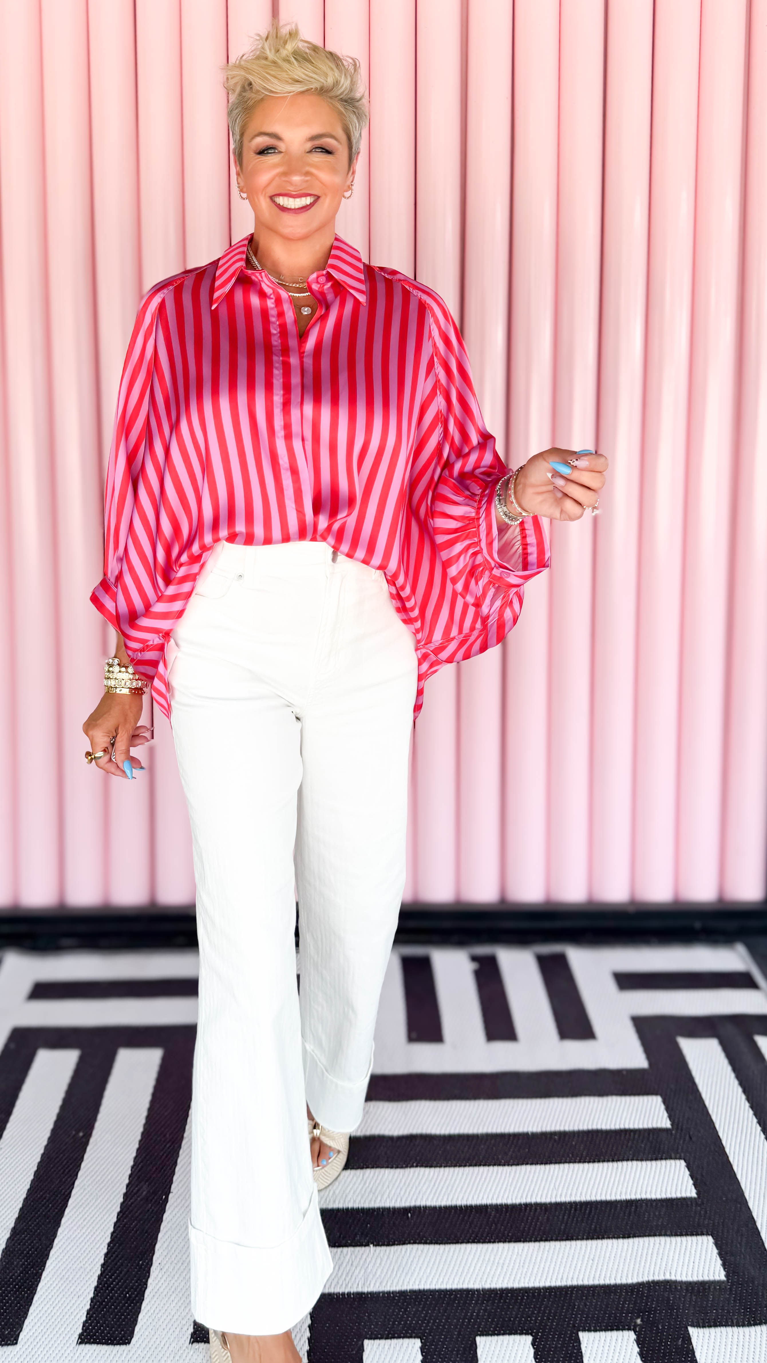 Oversized Balloon Dolman Sleeve Shirt /Red/Pink
