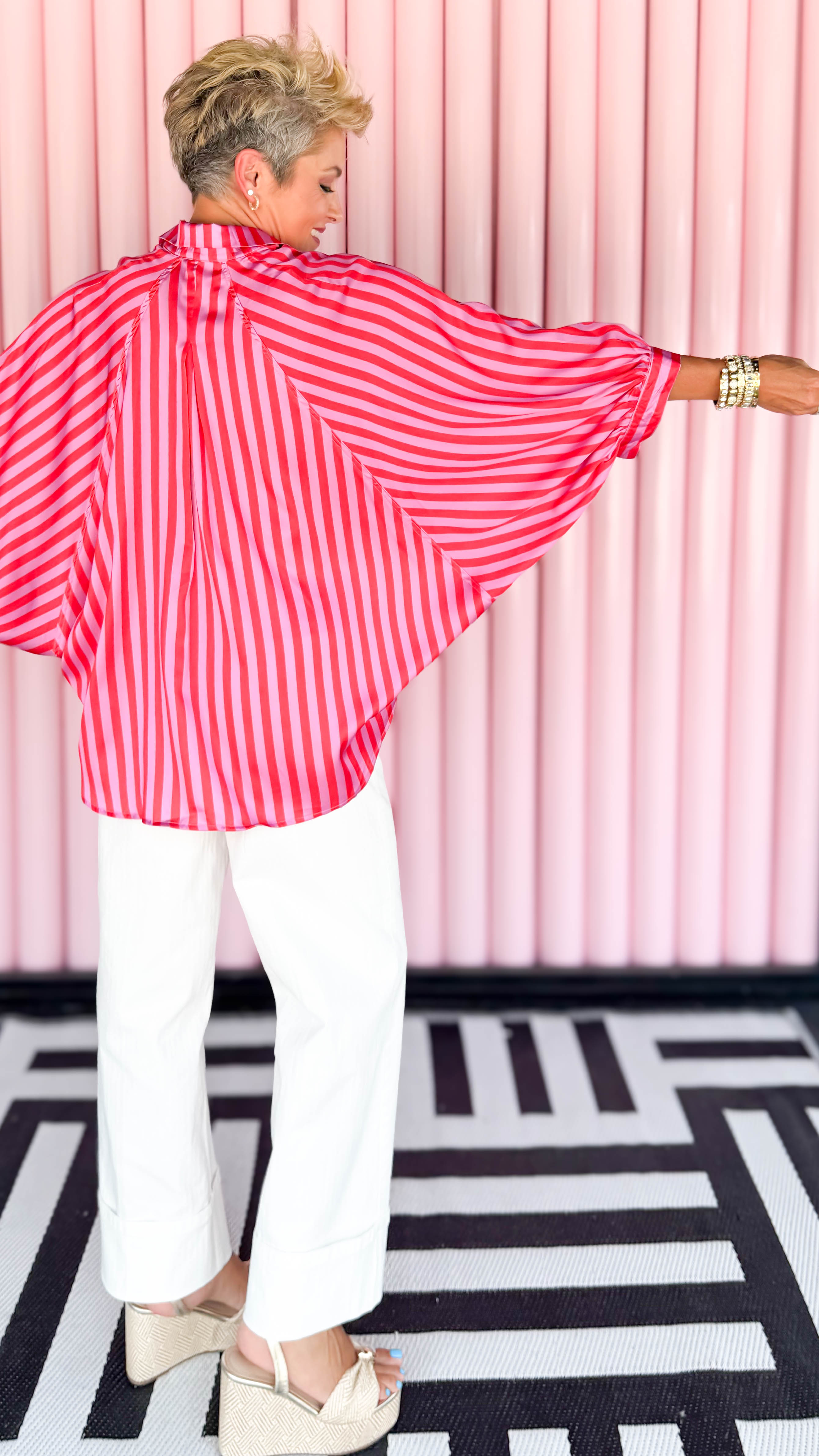 Oversized Balloon Dolman Sleeve Shirt /Red/Pink