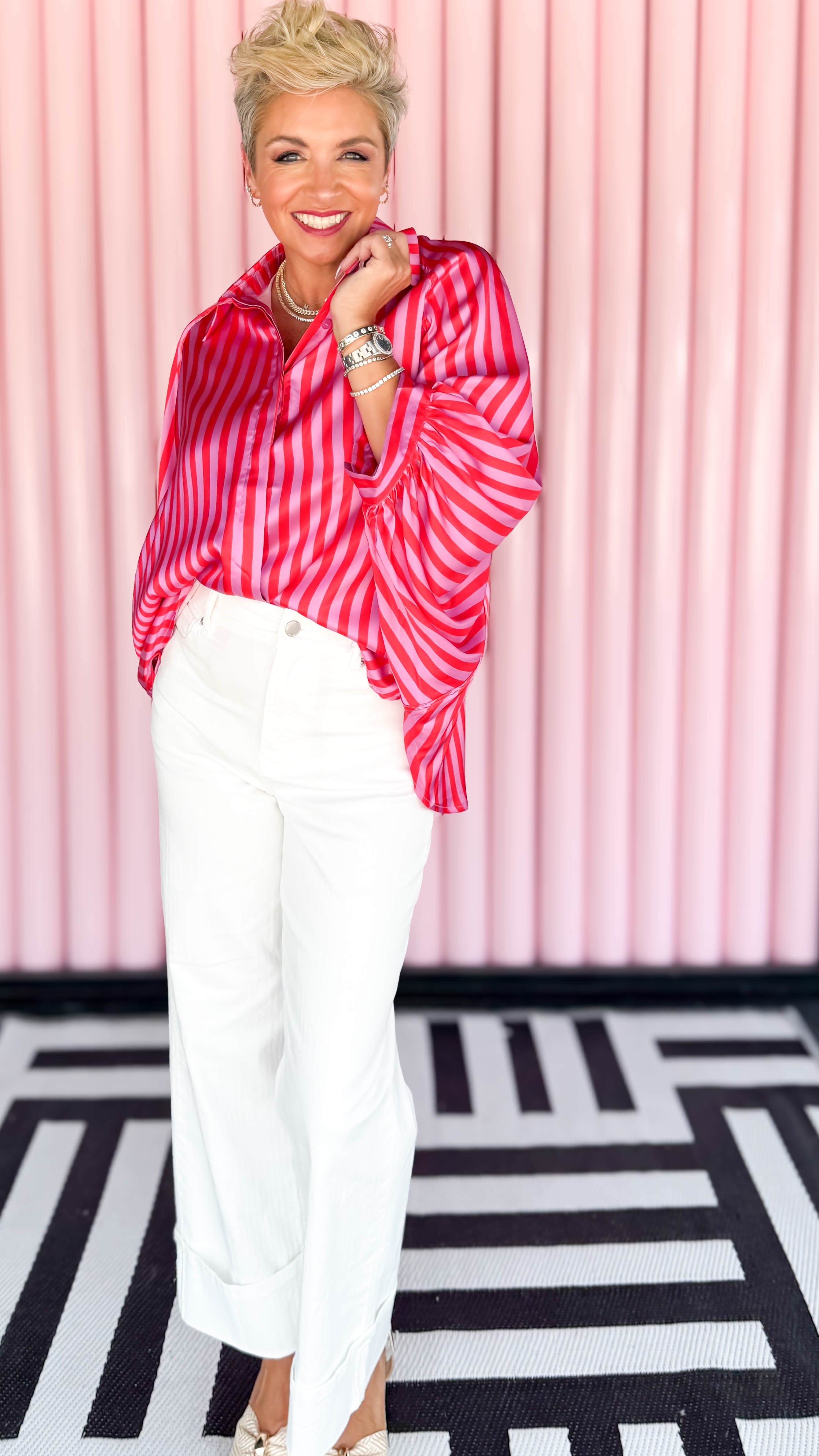 Oversized Balloon Dolman Sleeve Shirt /Red/Pink