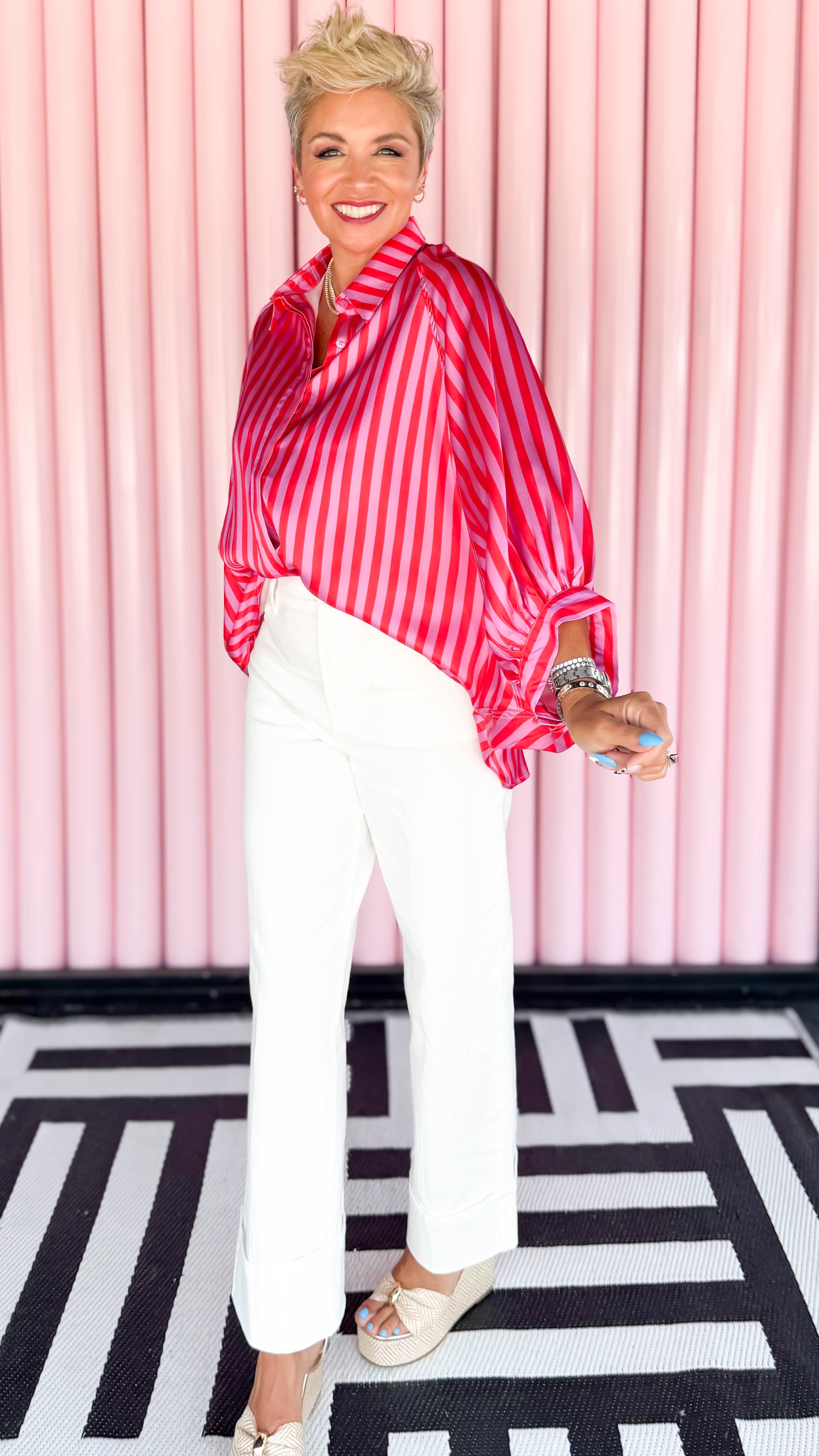 Oversized Balloon Dolman Sleeve Shirt /Red/Pink