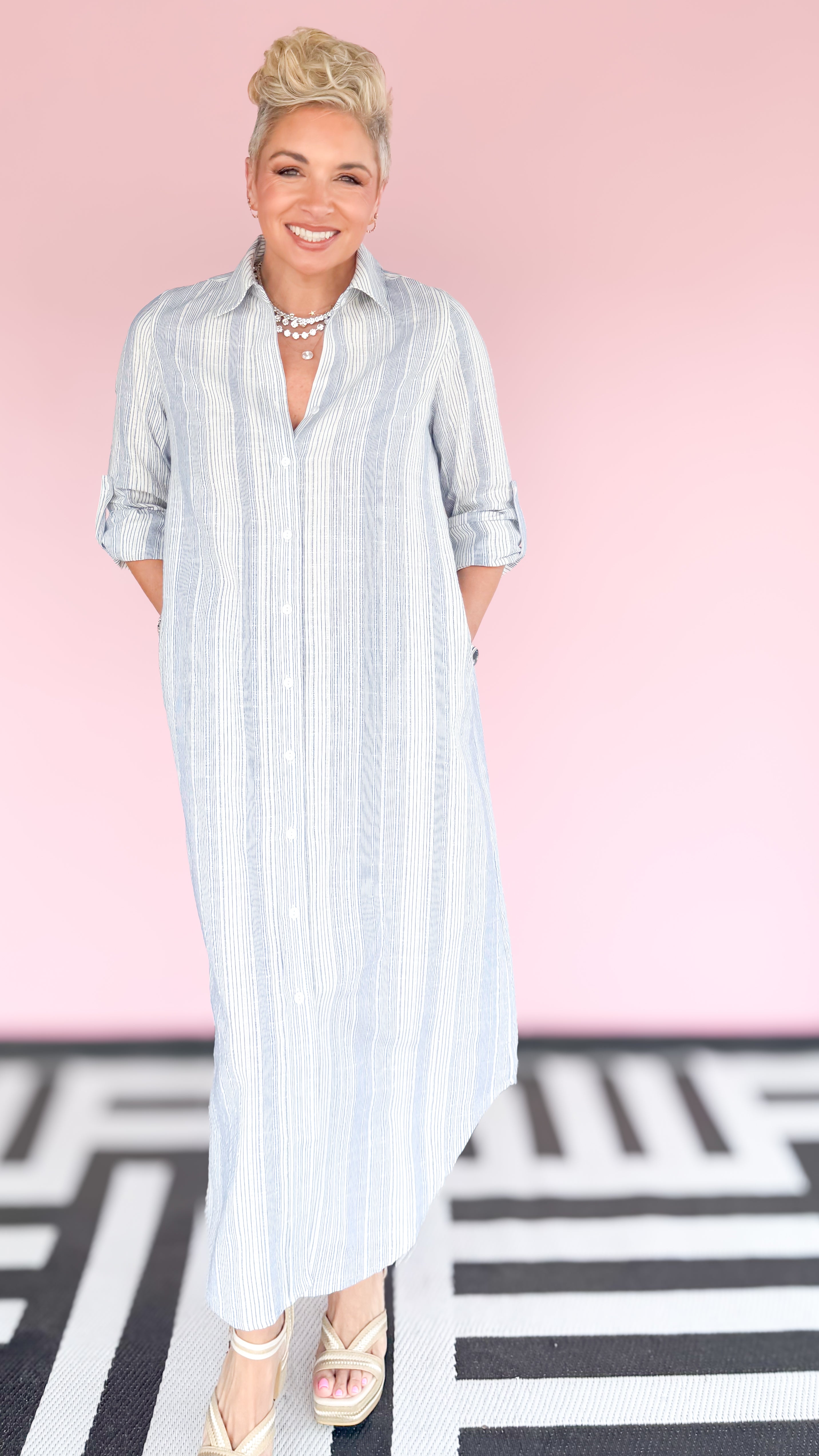 Striped Linen Shirt Dress/Blue - The BLVD