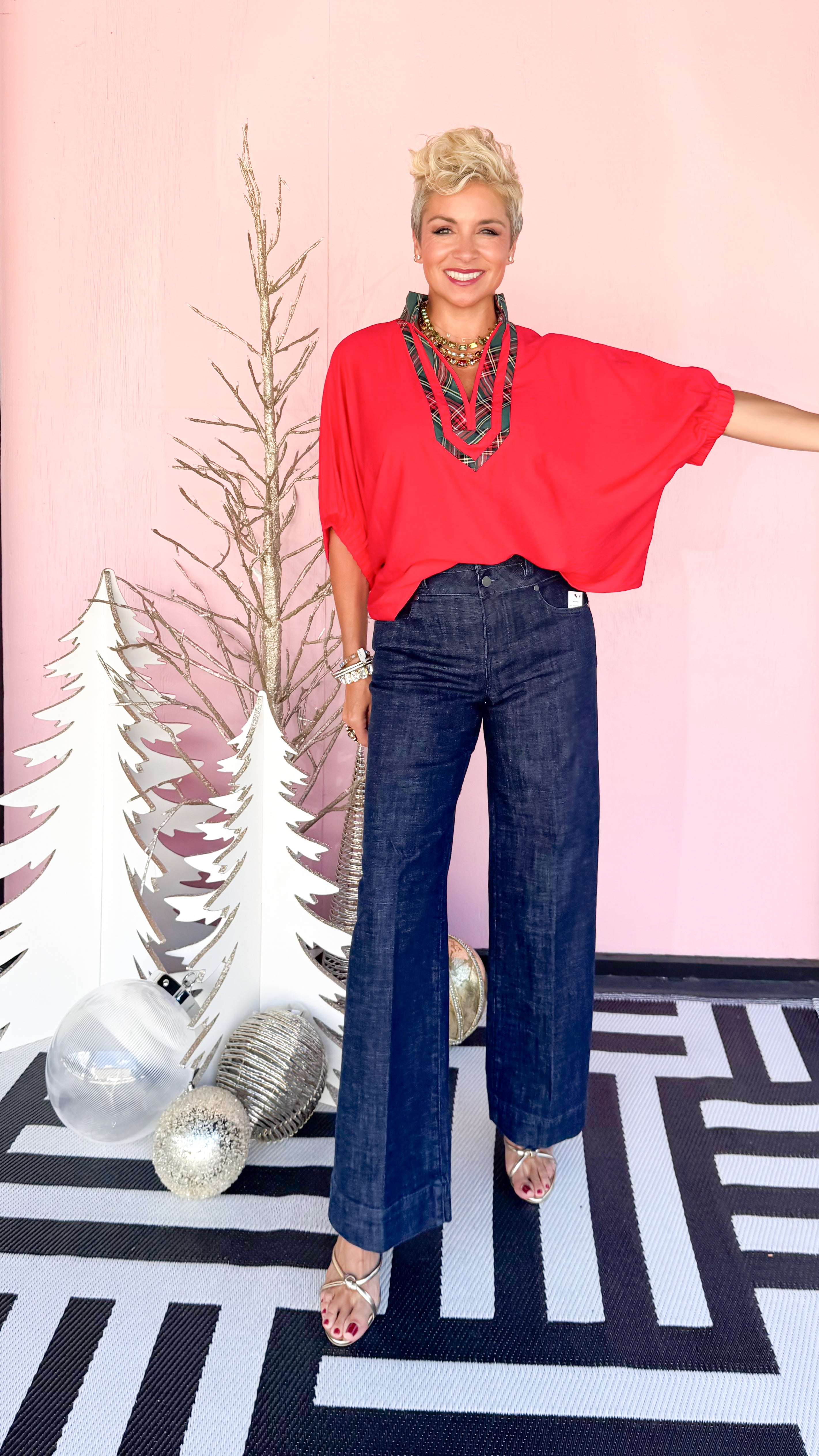 Tartan Trim Top/Red