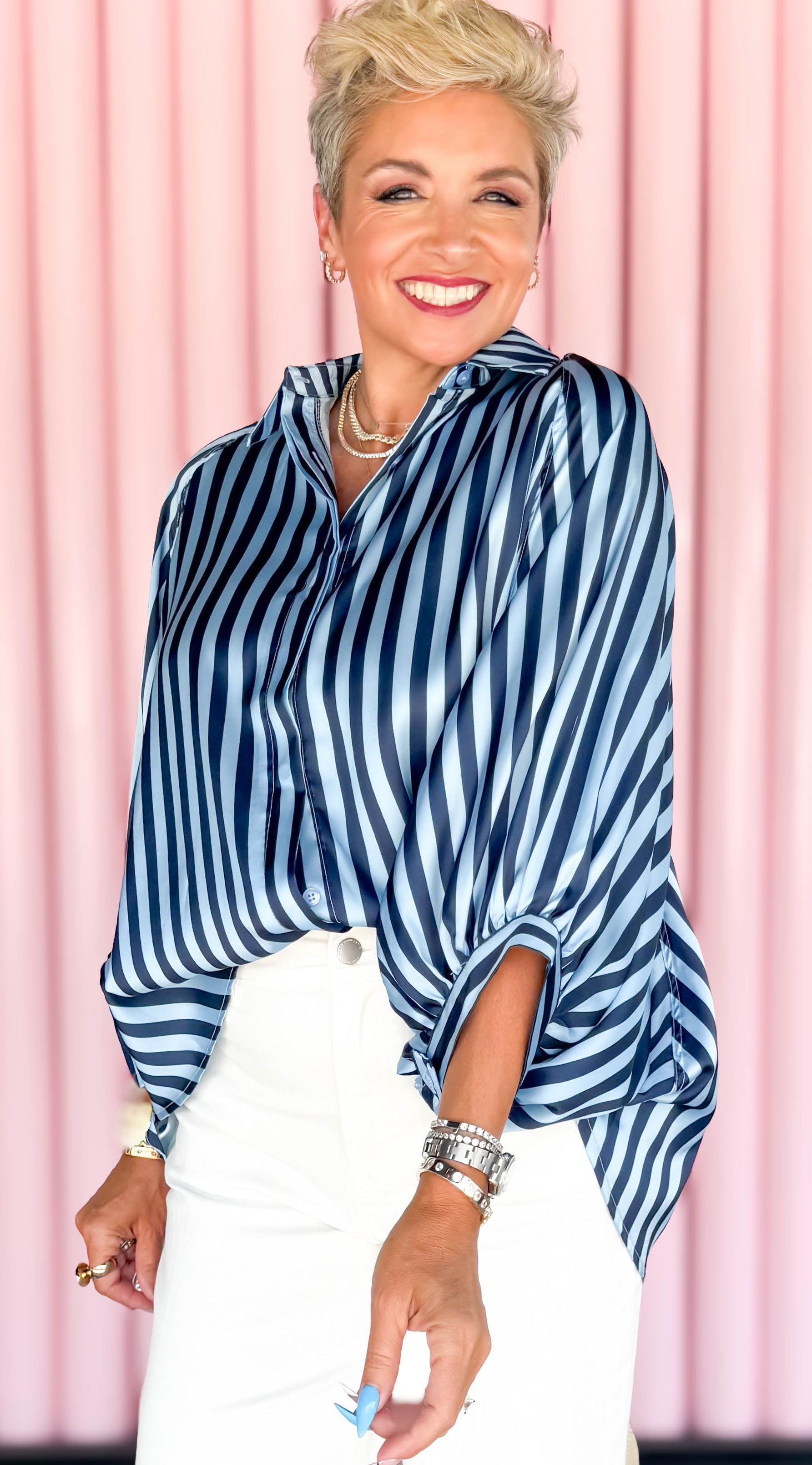 Oversized Balloon Dolman Sleeve/Navy/Blue