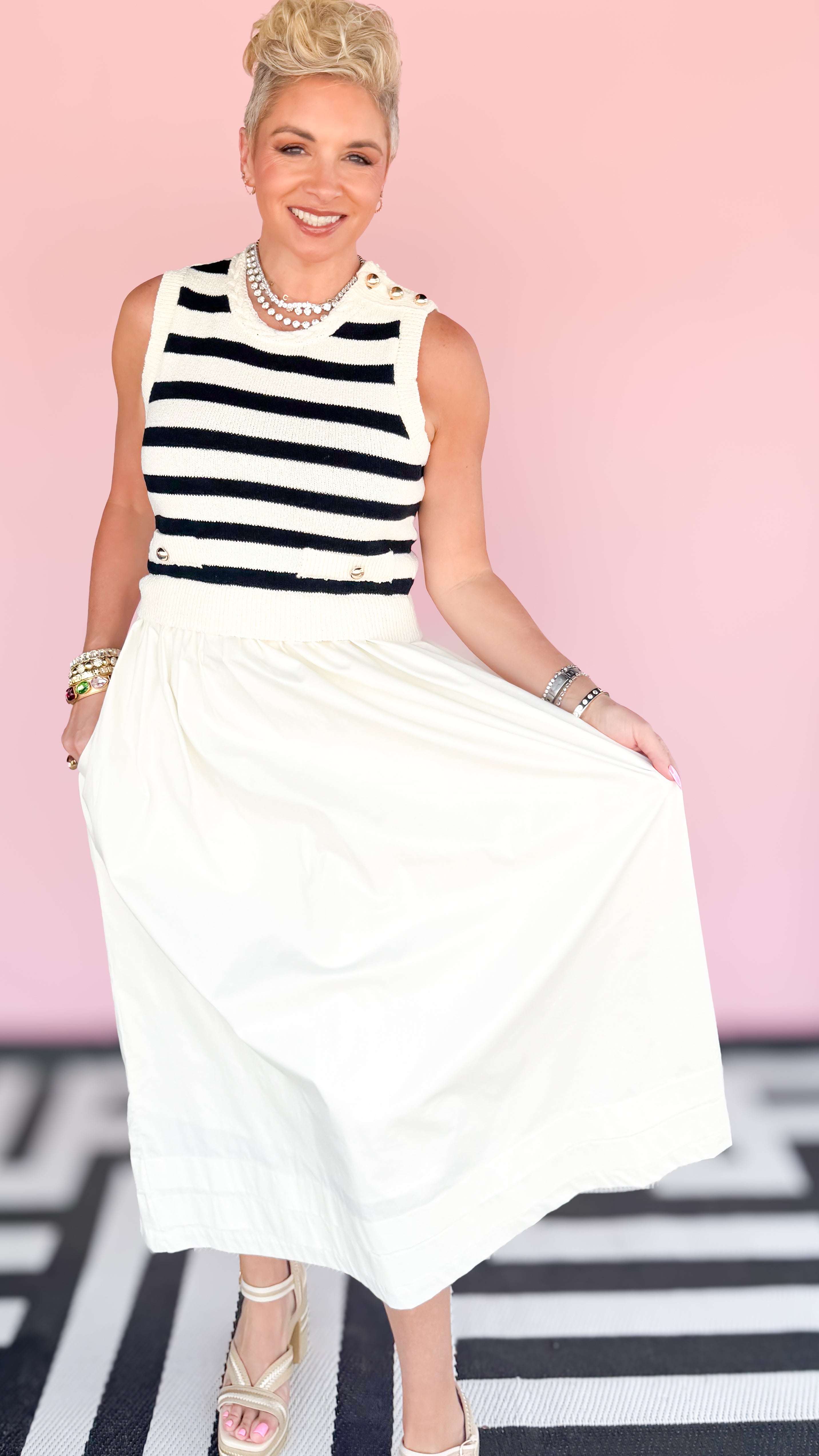 Sara Stripe Sweater Top Dress/Ecru - The BLVD