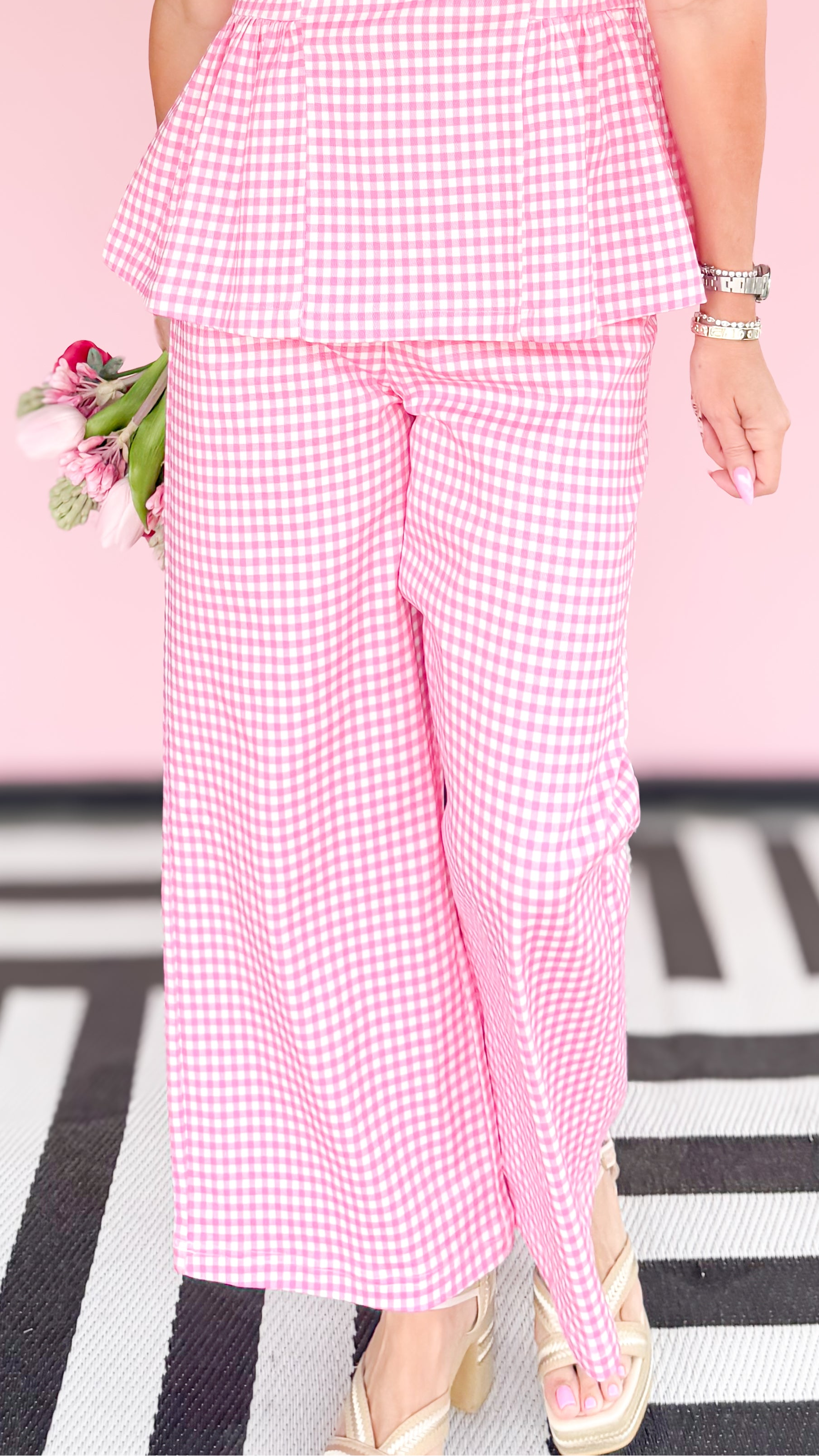 Goldie Gingham Wide Leg Pants/Pink - The BLVD