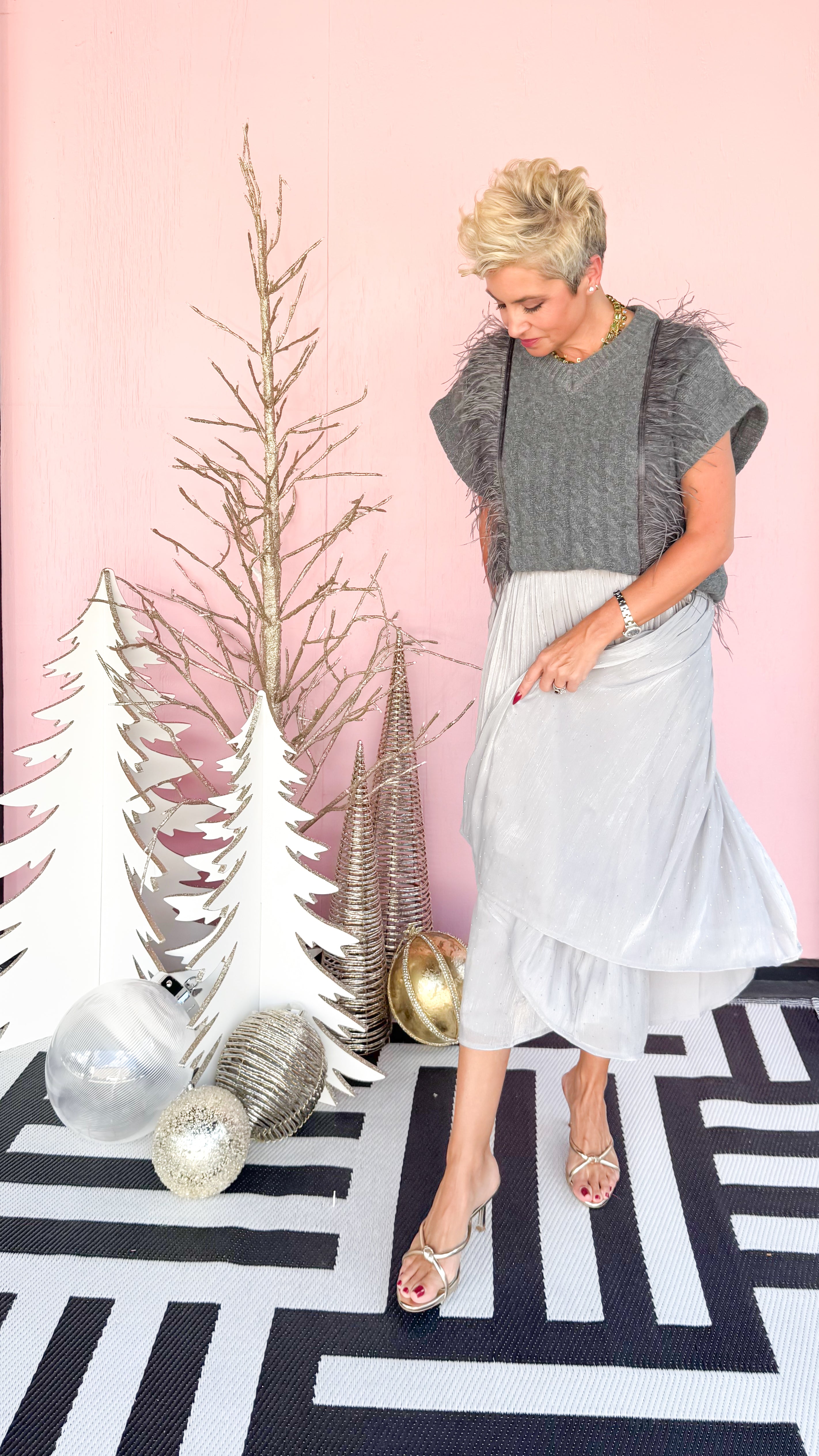 Silver Stud Shimmer Midi Skirt