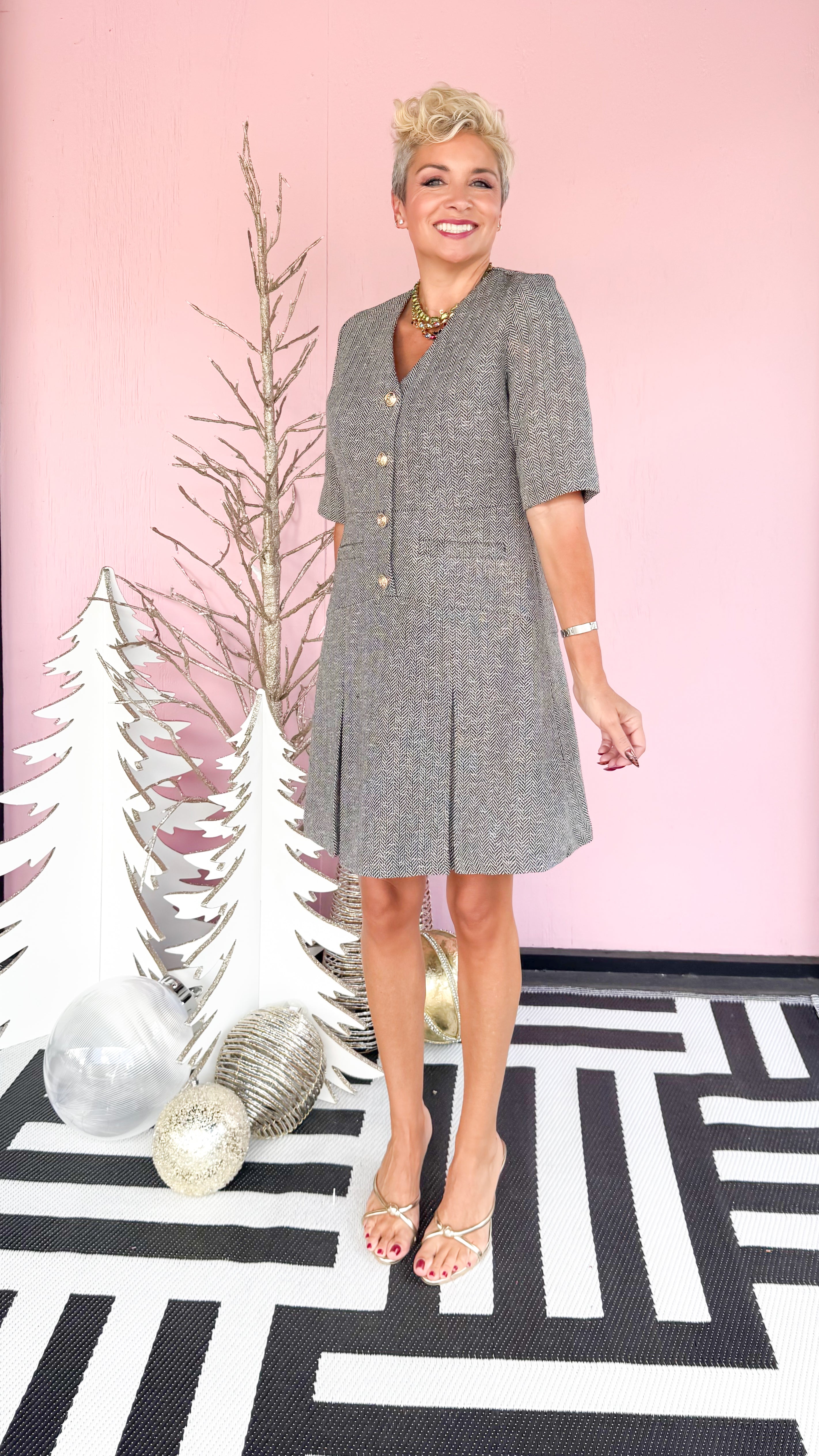 Sparkle Herringbone Tweed Dress