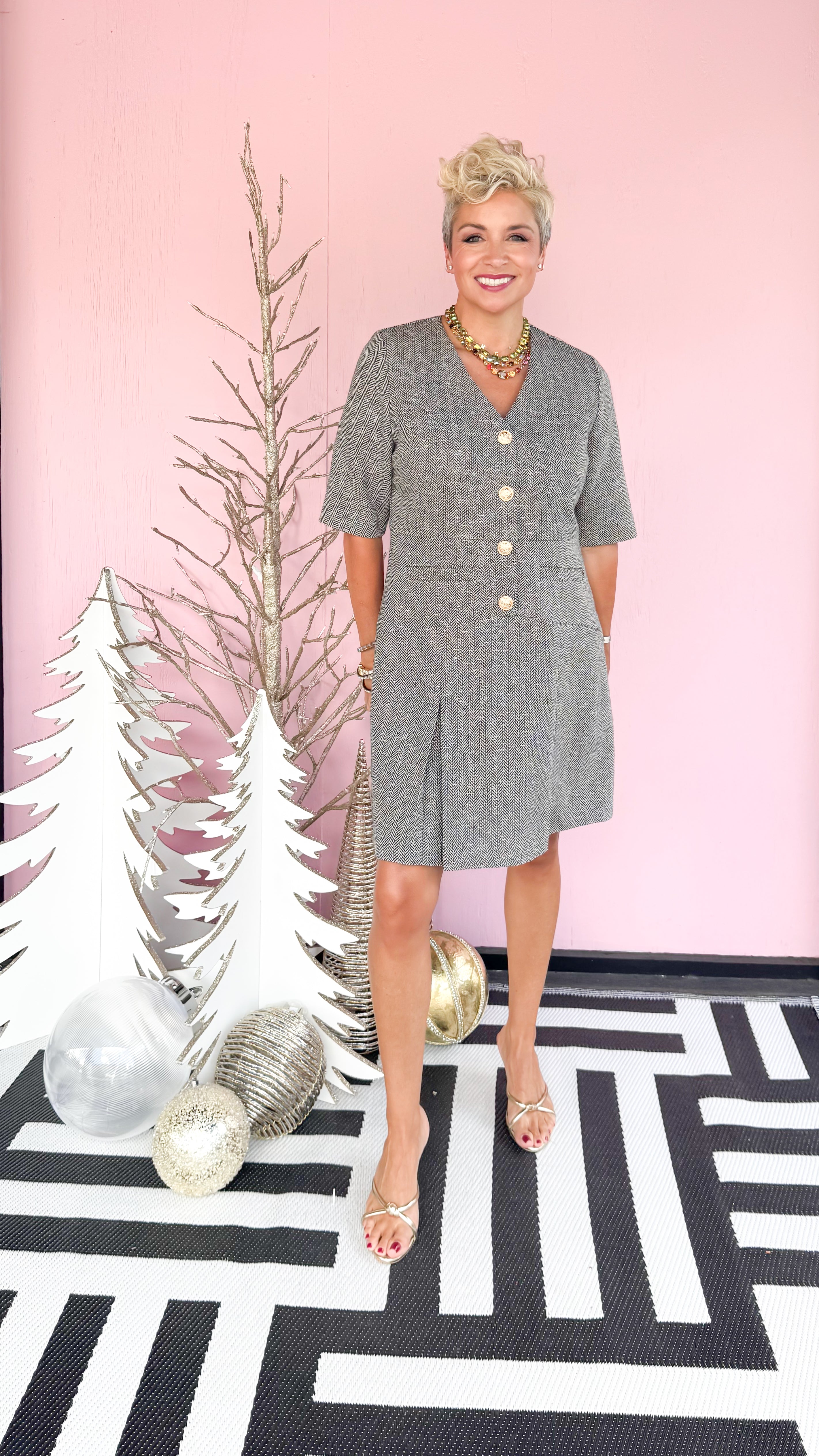 Sparkle Herringbone Tweed Dress