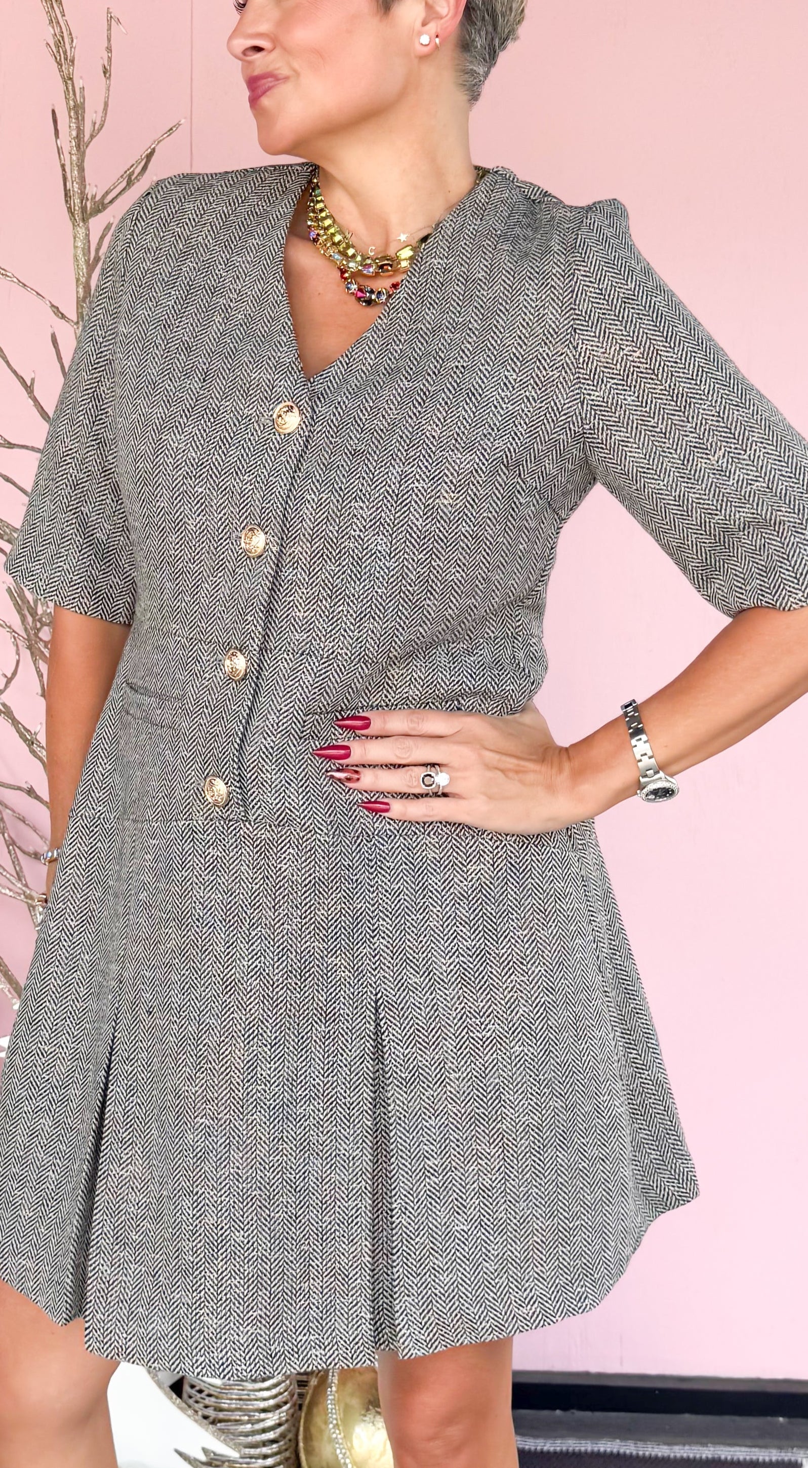 Sparkle Herringbone Tweed Dress