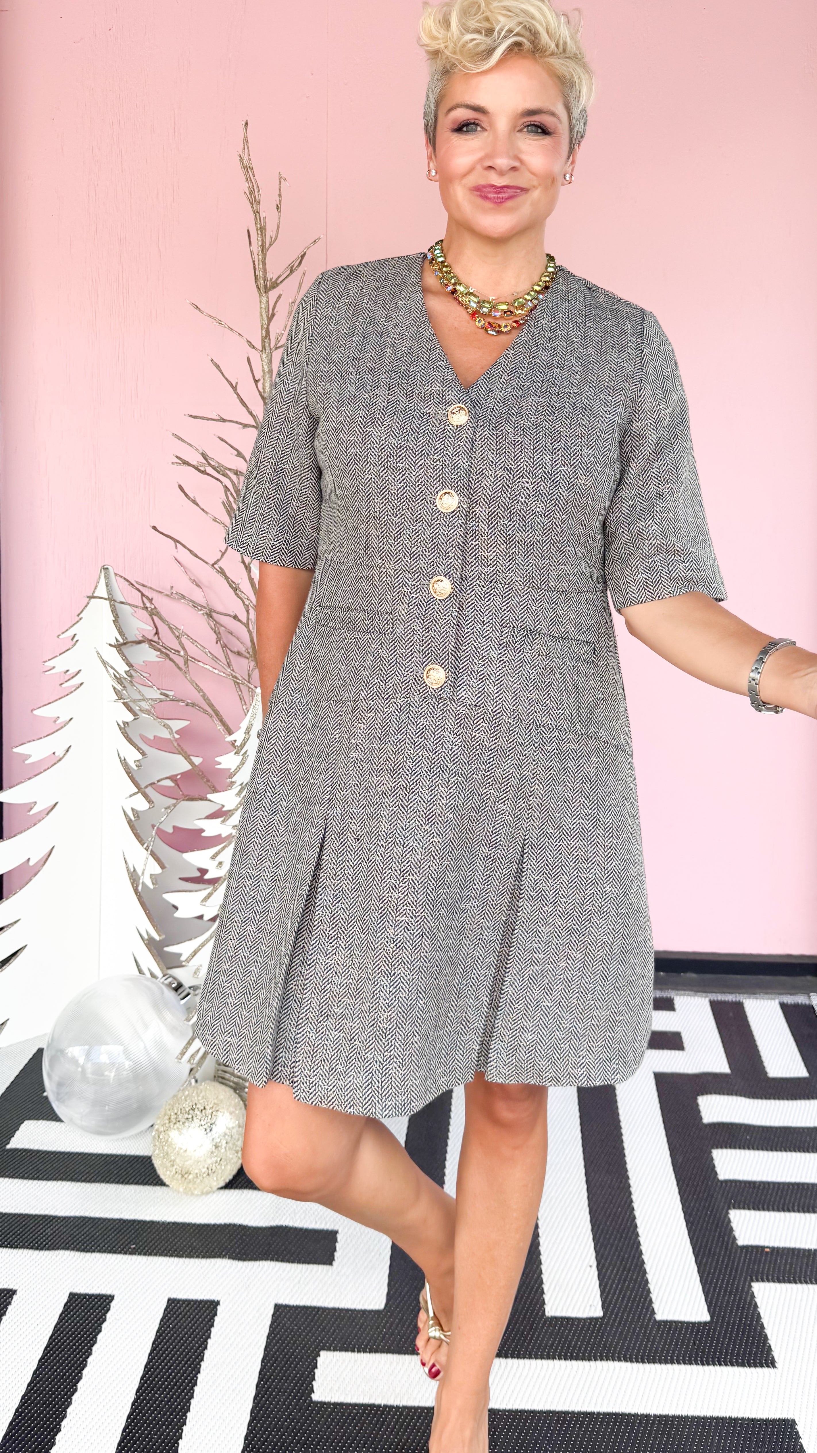Sparkle Herringbone Tweed Dress