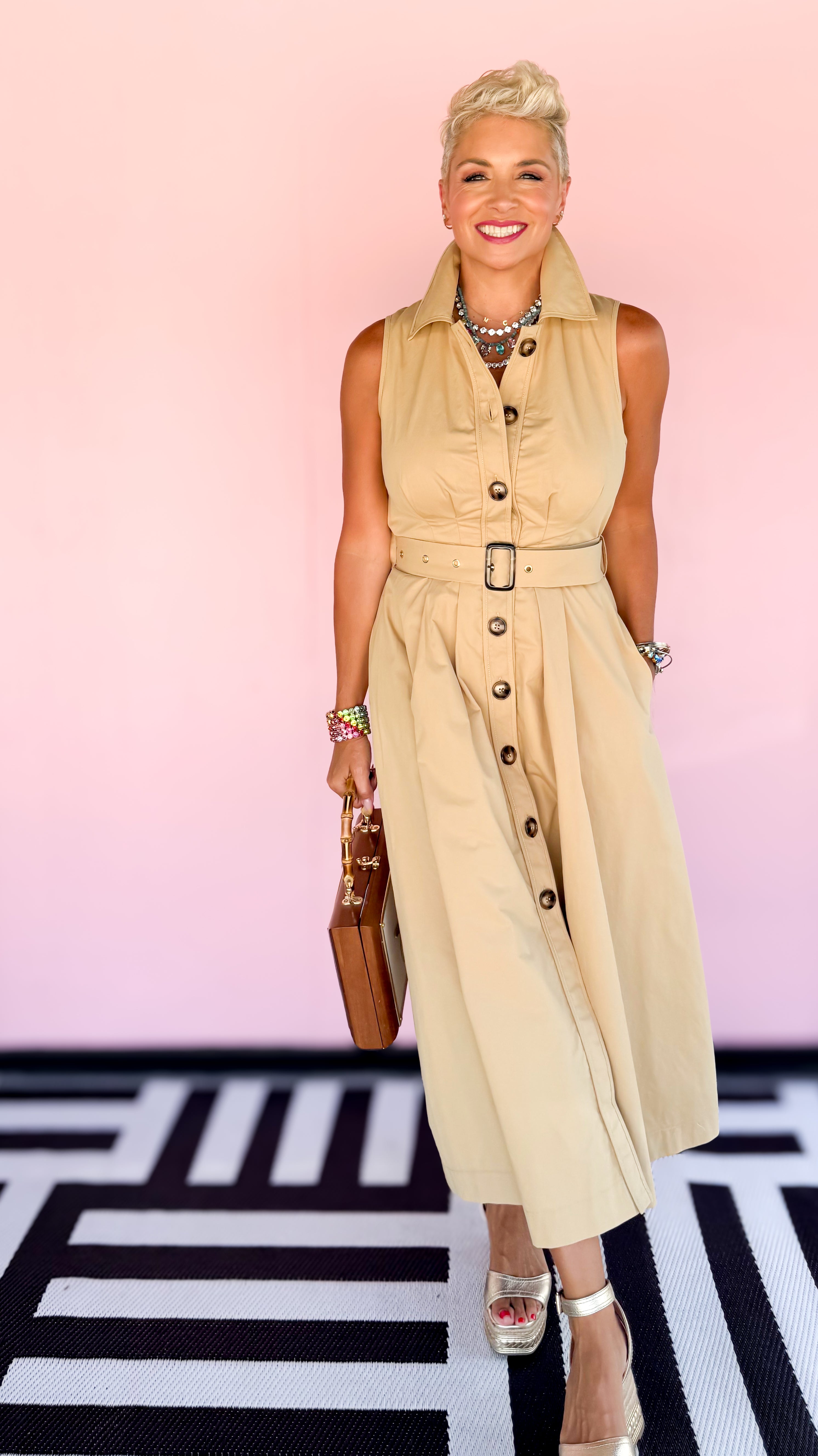Sherry Sleeveless Shirt Dress/Khaki
