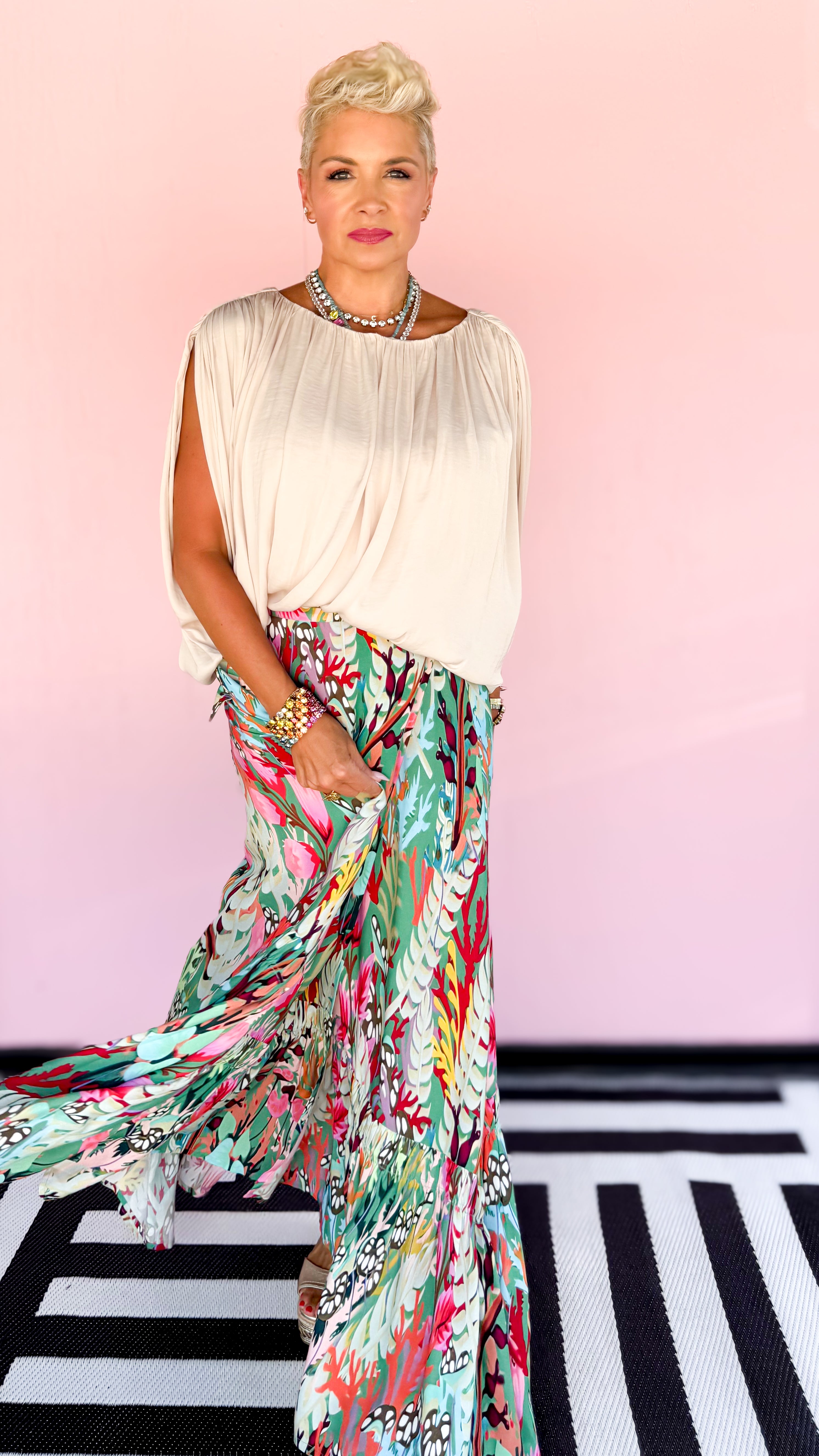 Grecian drape bubble top in Papyrus