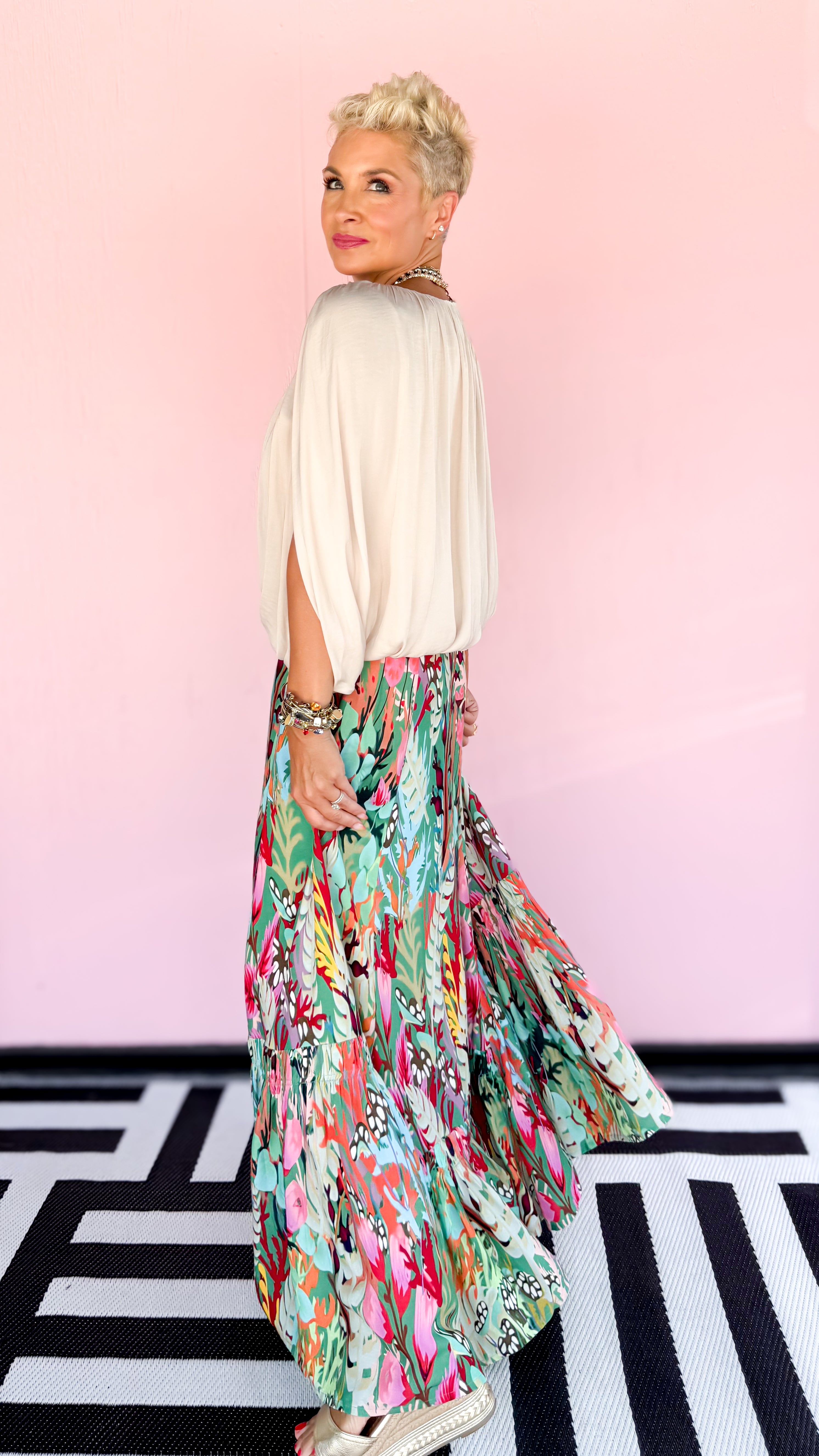 Grecian drape bubble top in Papyrus