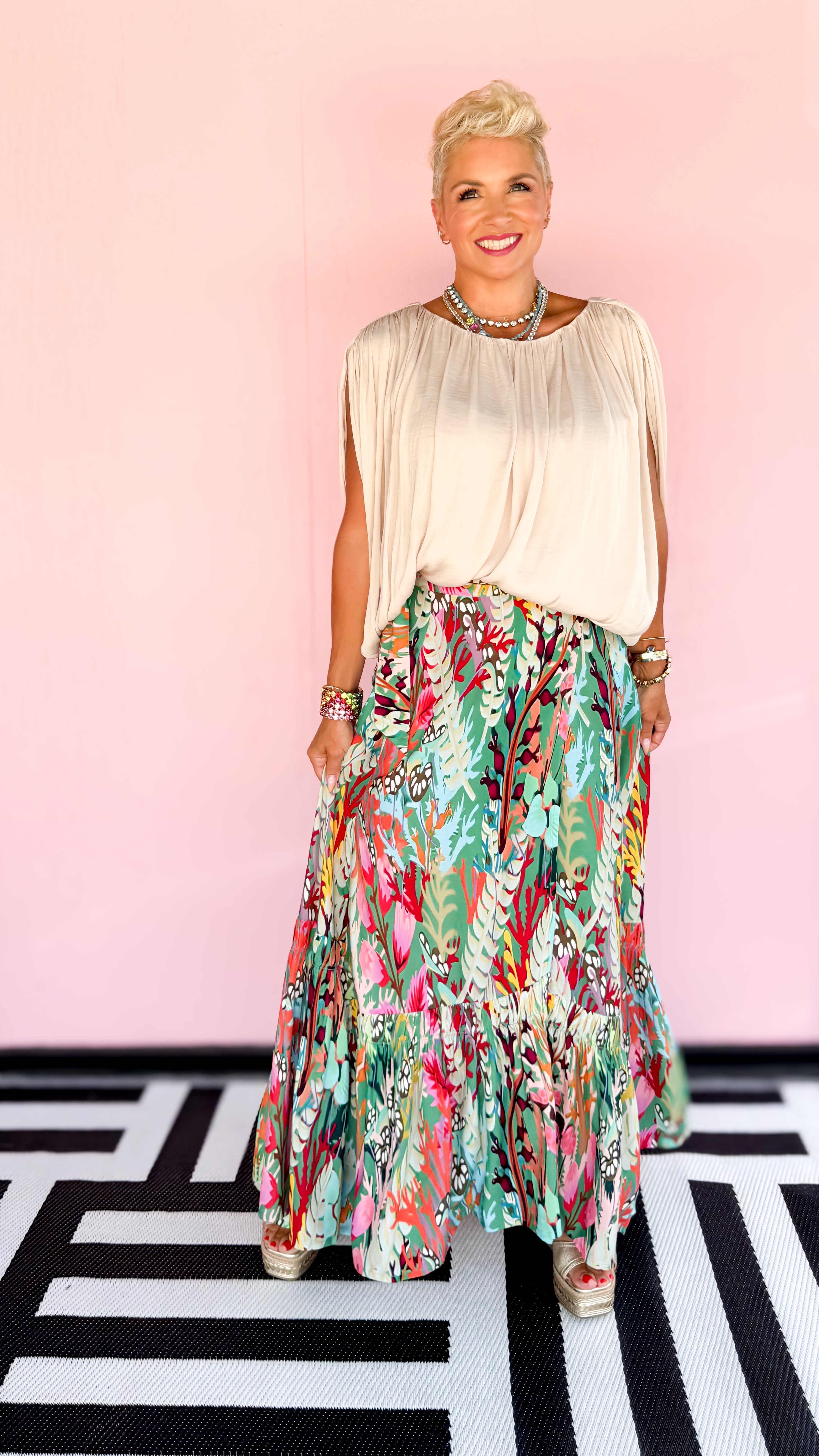 Grecian drape bubble top in Papyrus