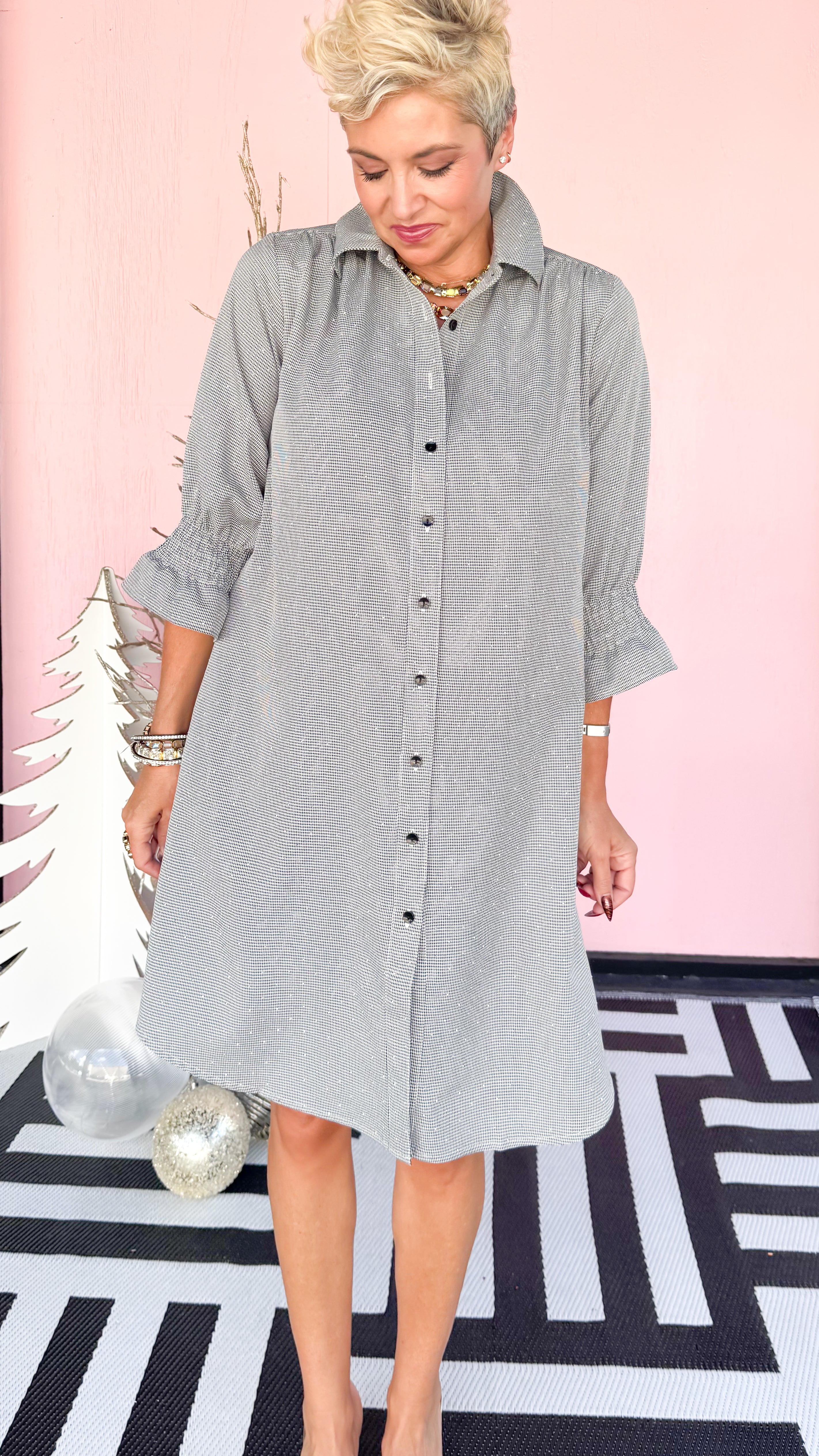 Sparkle Houndstooth Shirt Dress