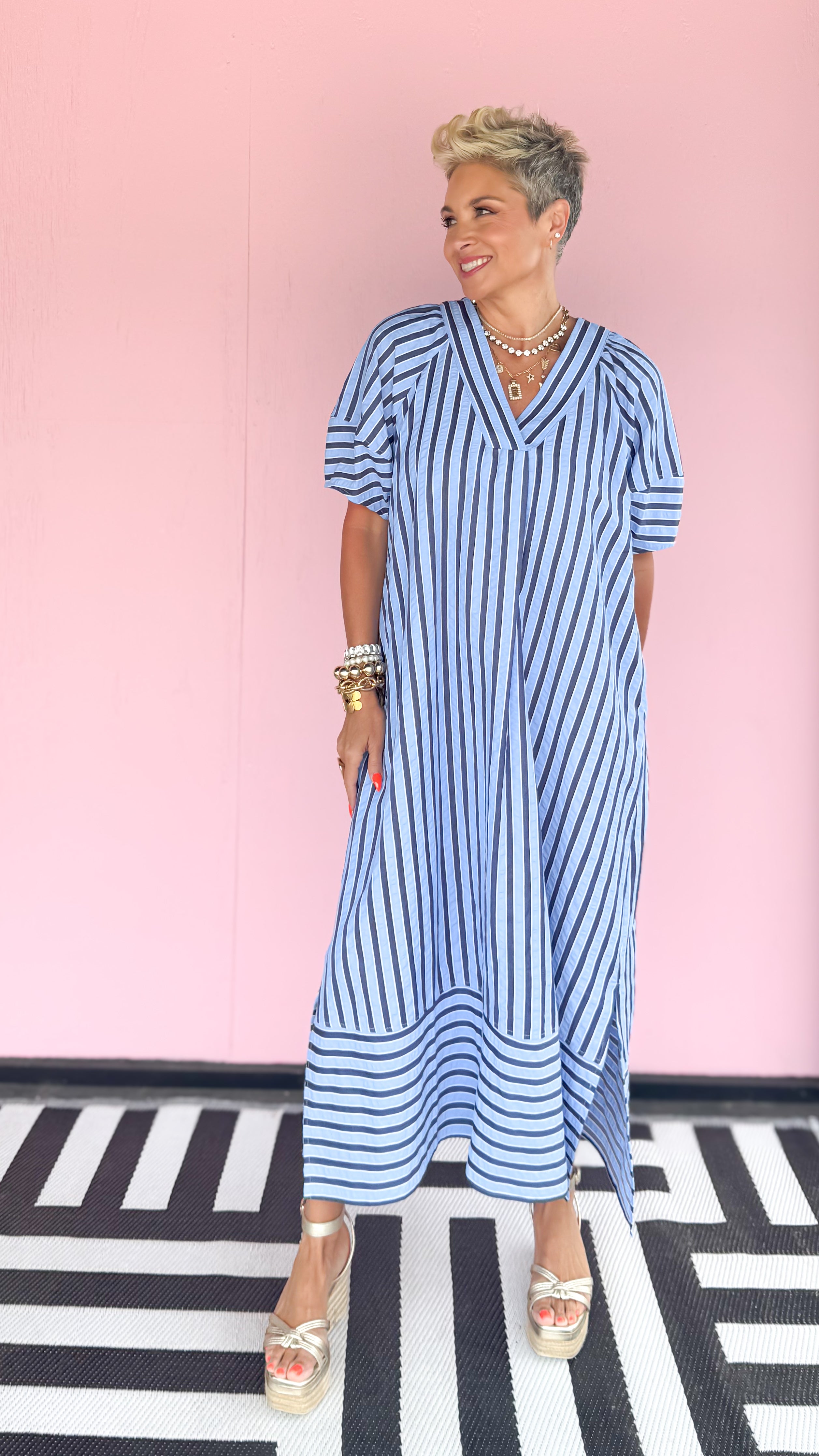 Tere Stripe Maxi Dress/Blue
