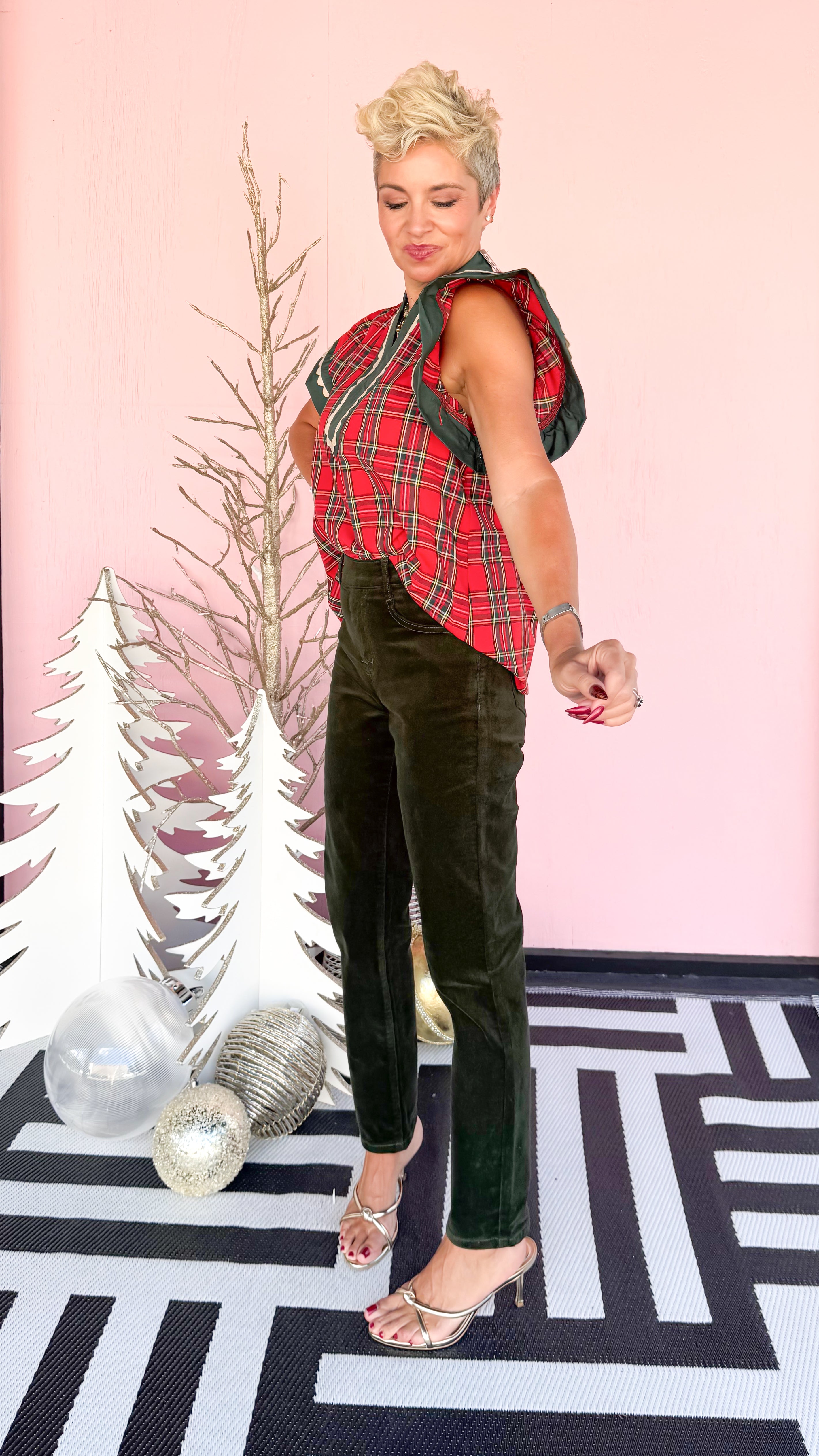 Red Tartan Plaid Top w/ Green Trim