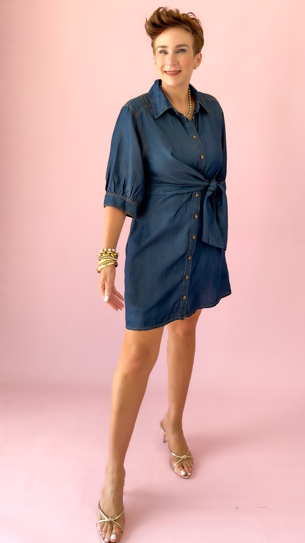 Tie Waist Mini Dress/Denim