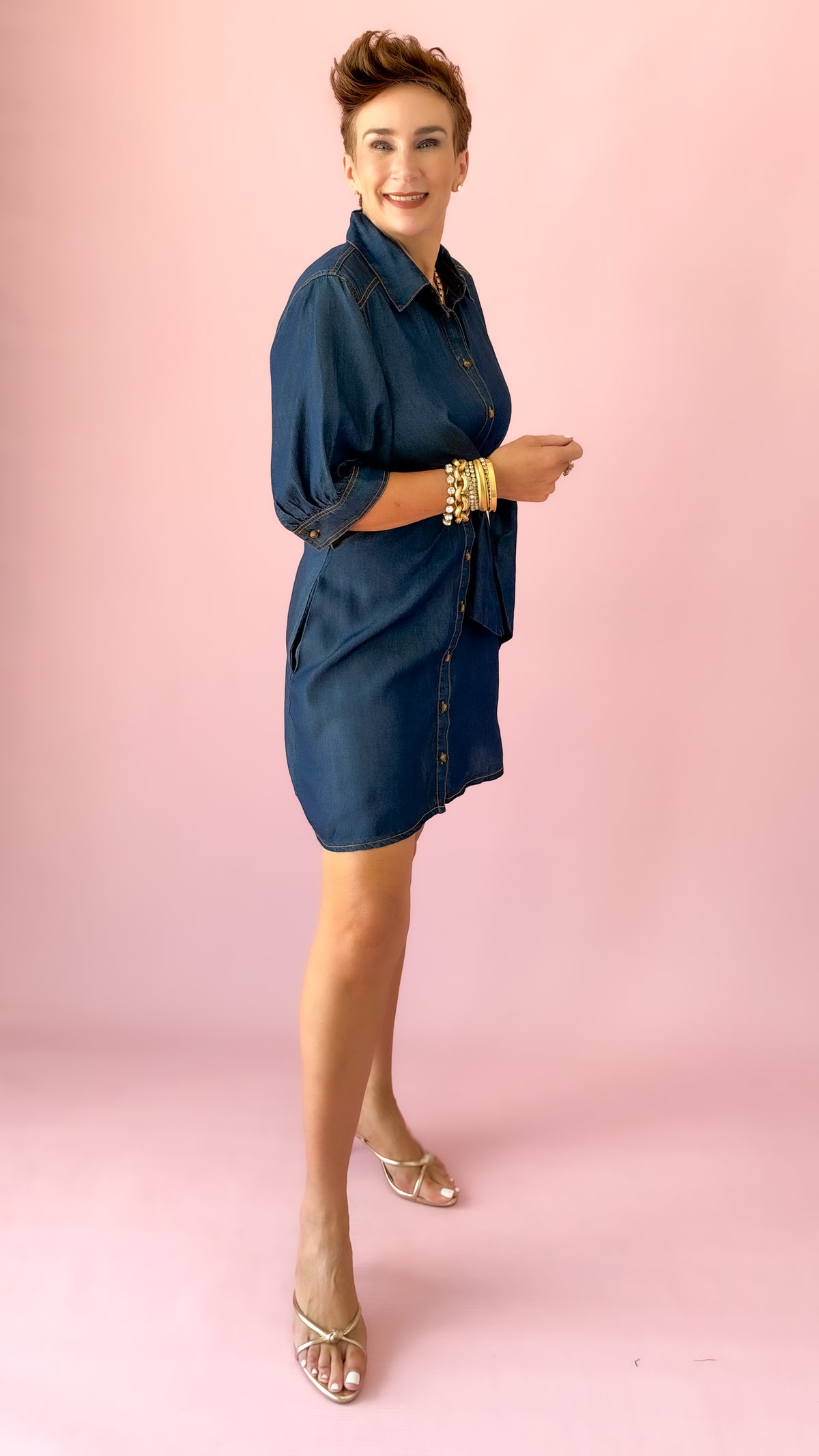 Tie Waist Mini Dress/Denim