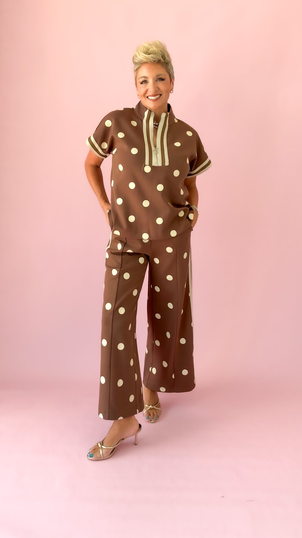 Jenny Striped Dot Top/Brown