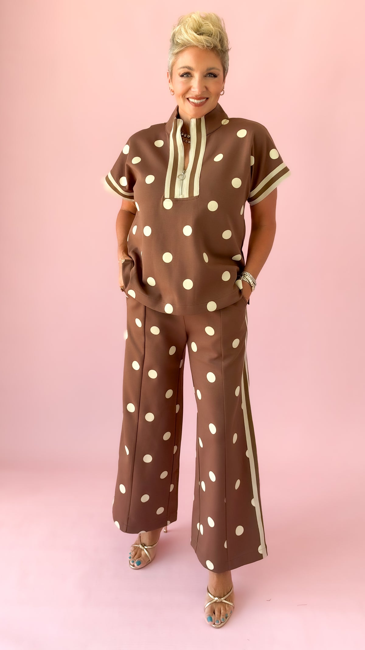 Jenny Striped Dot Pants/Brown